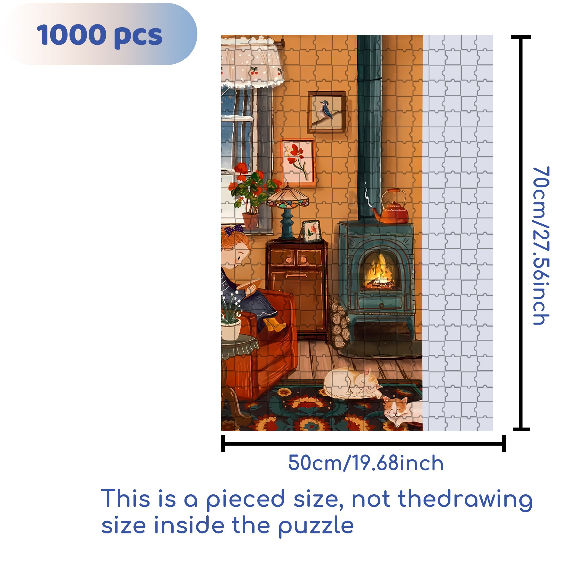 Warm Living Room 500pcs/1000pcs Jigsaw Puzzle, Scratch-Resistant, Interactive Family Game & Brain-Boosting DIY Decor, Perfect for Halloween, Christmas & New Year Gifts, Family Puzzle Game