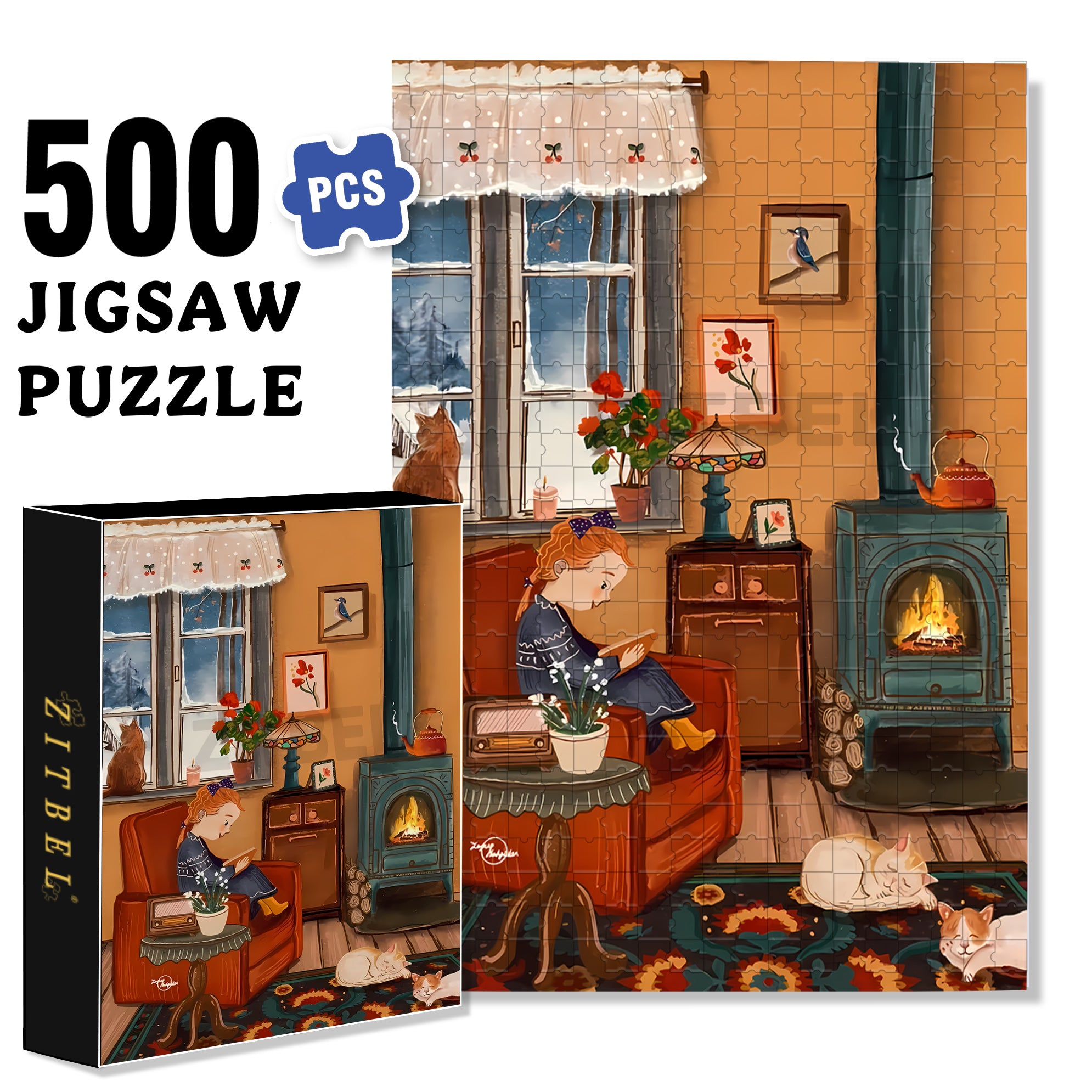 Warm Living Room 500pcs/1000pcs Jigsaw Puzzle, Scratch-Resistant, Interactive Family Game & Brain-Boosting DIY Decor, Perfect for Halloween, Christmas & New Year Gifts, Family Puzzle Game