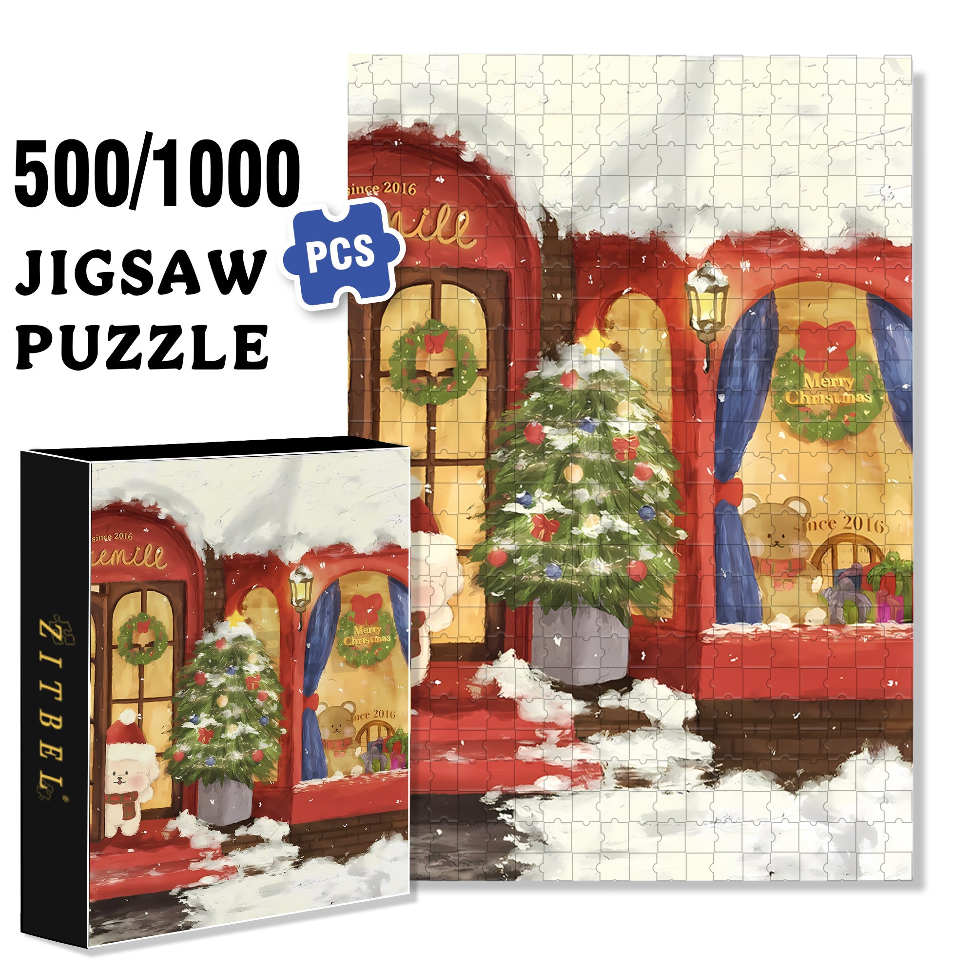 A Merry Trip 500pcs/1000pcs Jigsaw Puzzle, Scratch-Resistant, Interactive Family Game & Brain-Boosting DIY Decor, Perfect for Halloween, Christmas & New Year Gifts, Family Puzzle Game