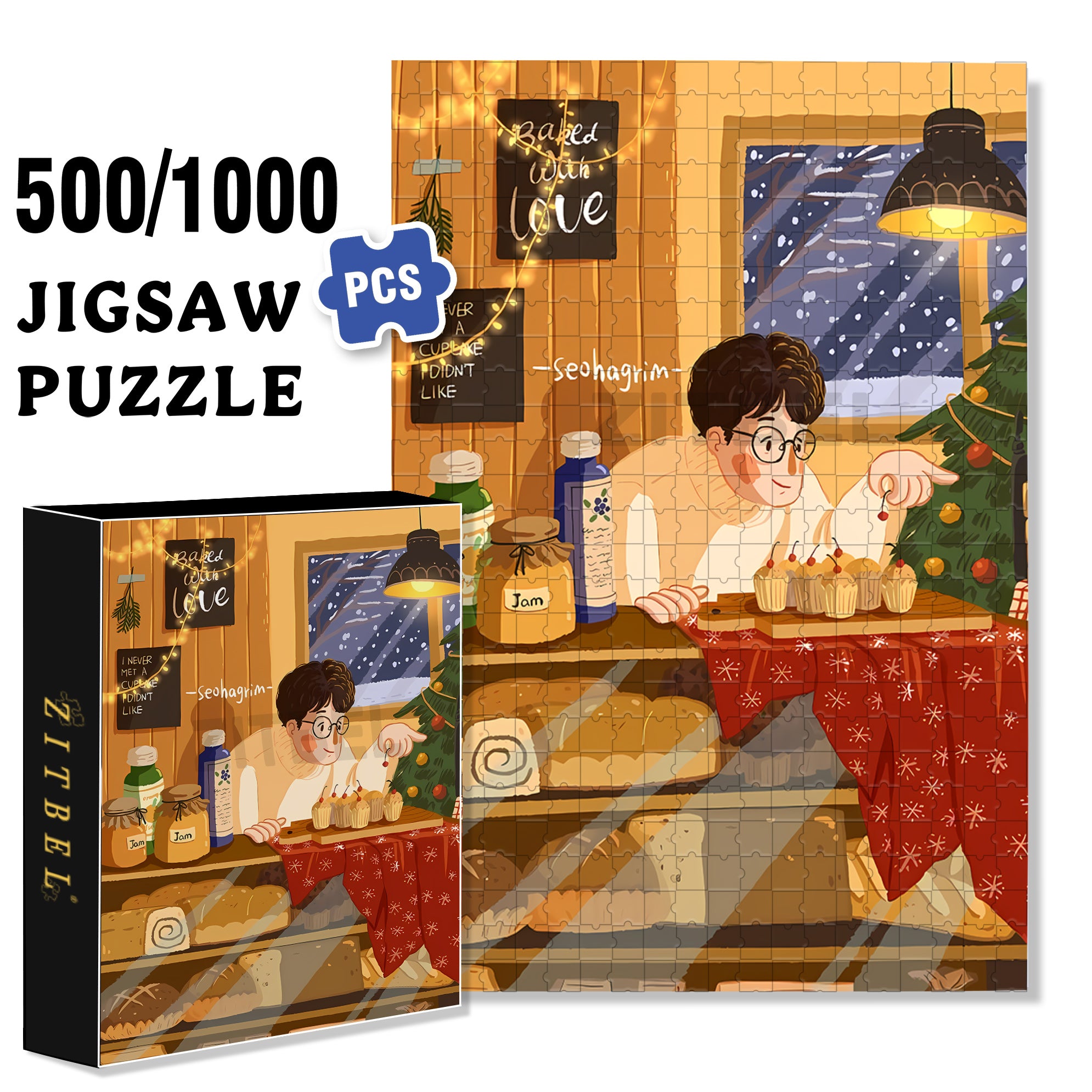 Baked With Love 500pcs/1000pcs Jigsaw Puzzle, Scratch-Resistant, Interactive Family Game & Brain-Boosting DIY Decor, Perfect for Halloween, Christmas & New Year Gifts, Family Puzzle Game