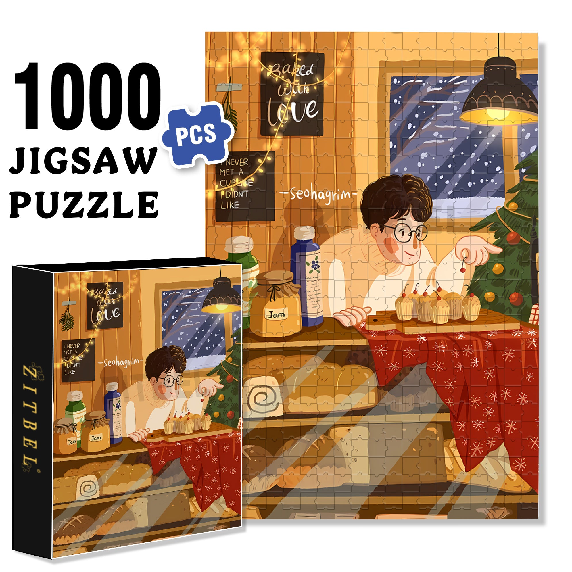Baked With Love 500pcs/1000pcs Jigsaw Puzzle, Scratch-Resistant, Interactive Family Game & Brain-Boosting DIY Decor, Perfect for Halloween, Christmas & New Year Gifts, Family Puzzle Game