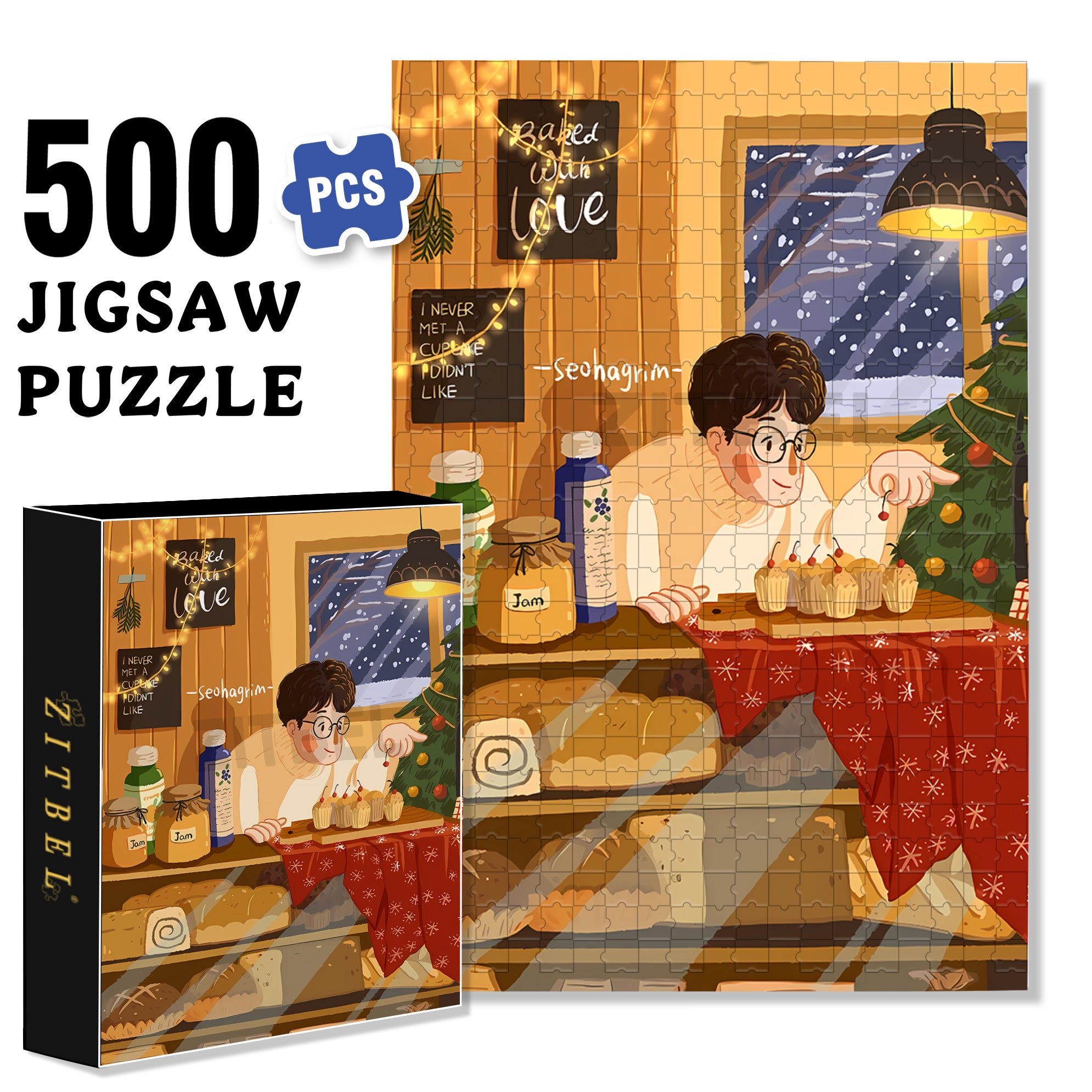 Baked With Love 500pcs/1000pcs Jigsaw Puzzle, Scratch-Resistant, Interactive Family Game & Brain-Boosting DIY Decor, Perfect for Halloween, Christmas & New Year Gifts, Family Puzzle Game