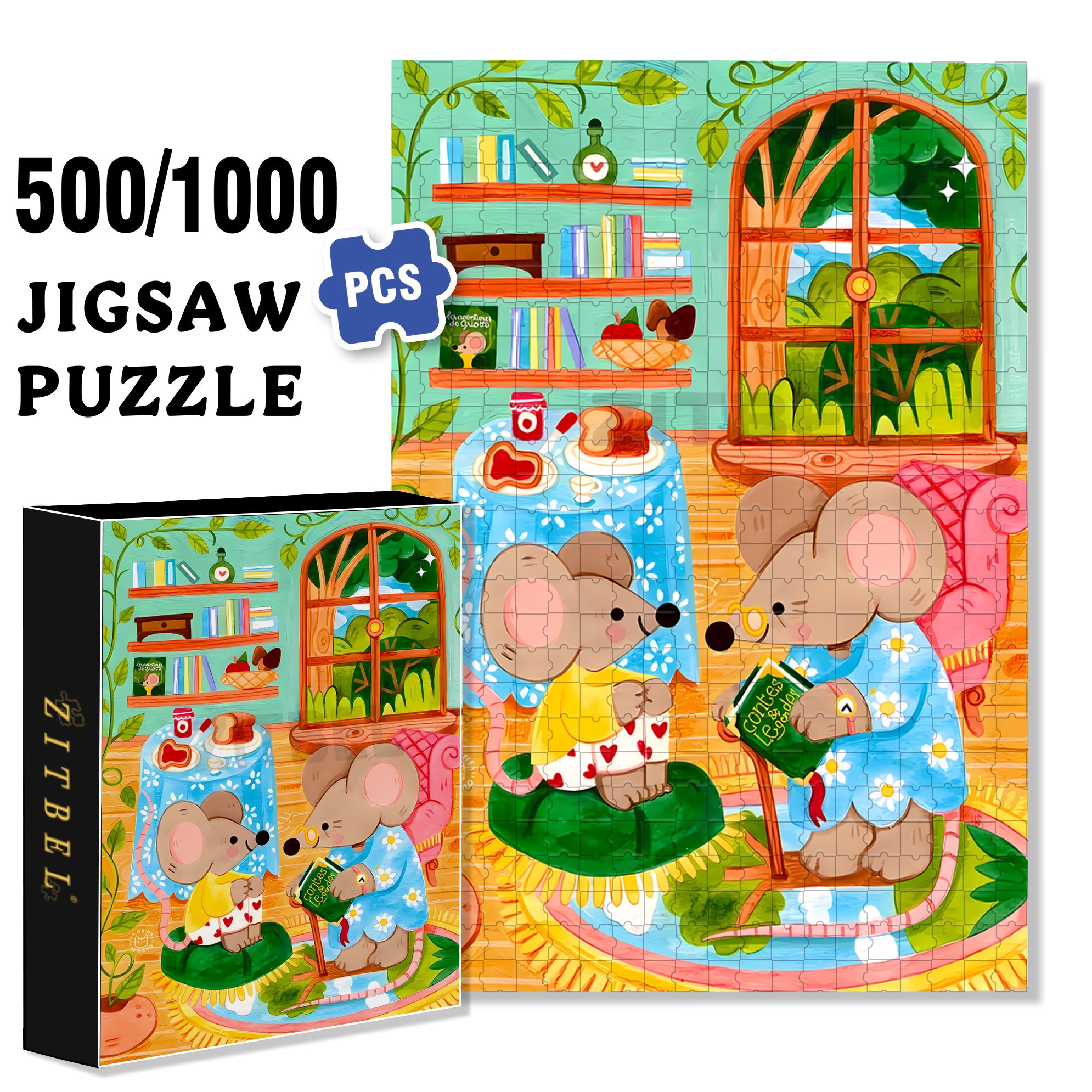 Bedtime Story 500pcs/1000pcs Jigsaw Puzzle, Scratch-Resistant, Interactive Family Game & Brain-Boosting DIY Decor, Perfect for Halloween, Christmas & New Year Gifts, Family Puzzle Game