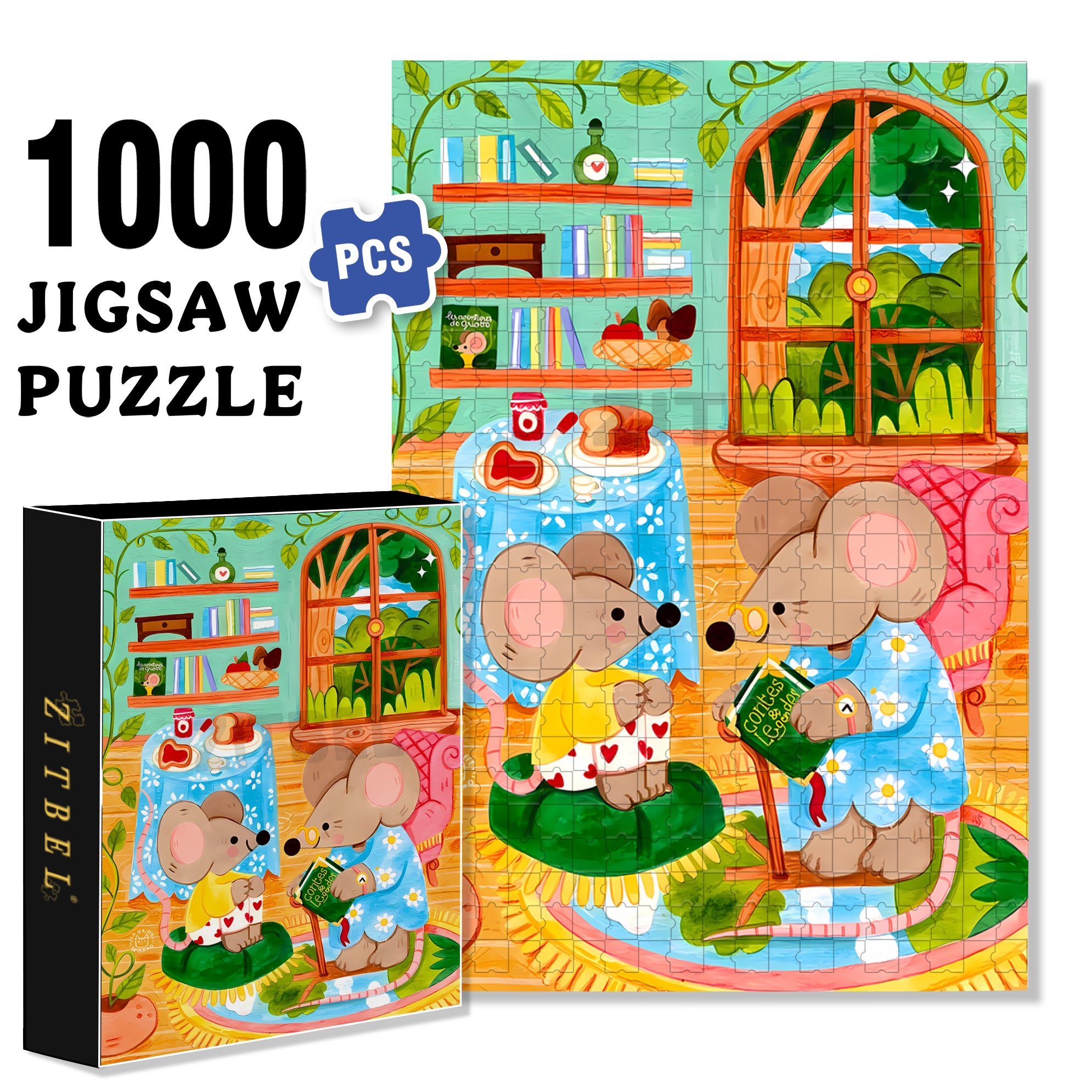 Bedtime Story 500pcs/1000pcs Jigsaw Puzzle, Scratch-Resistant, Interactive Family Game & Brain-Boosting DIY Decor, Perfect for Halloween, Christmas & New Year Gifts, Family Puzzle Game
