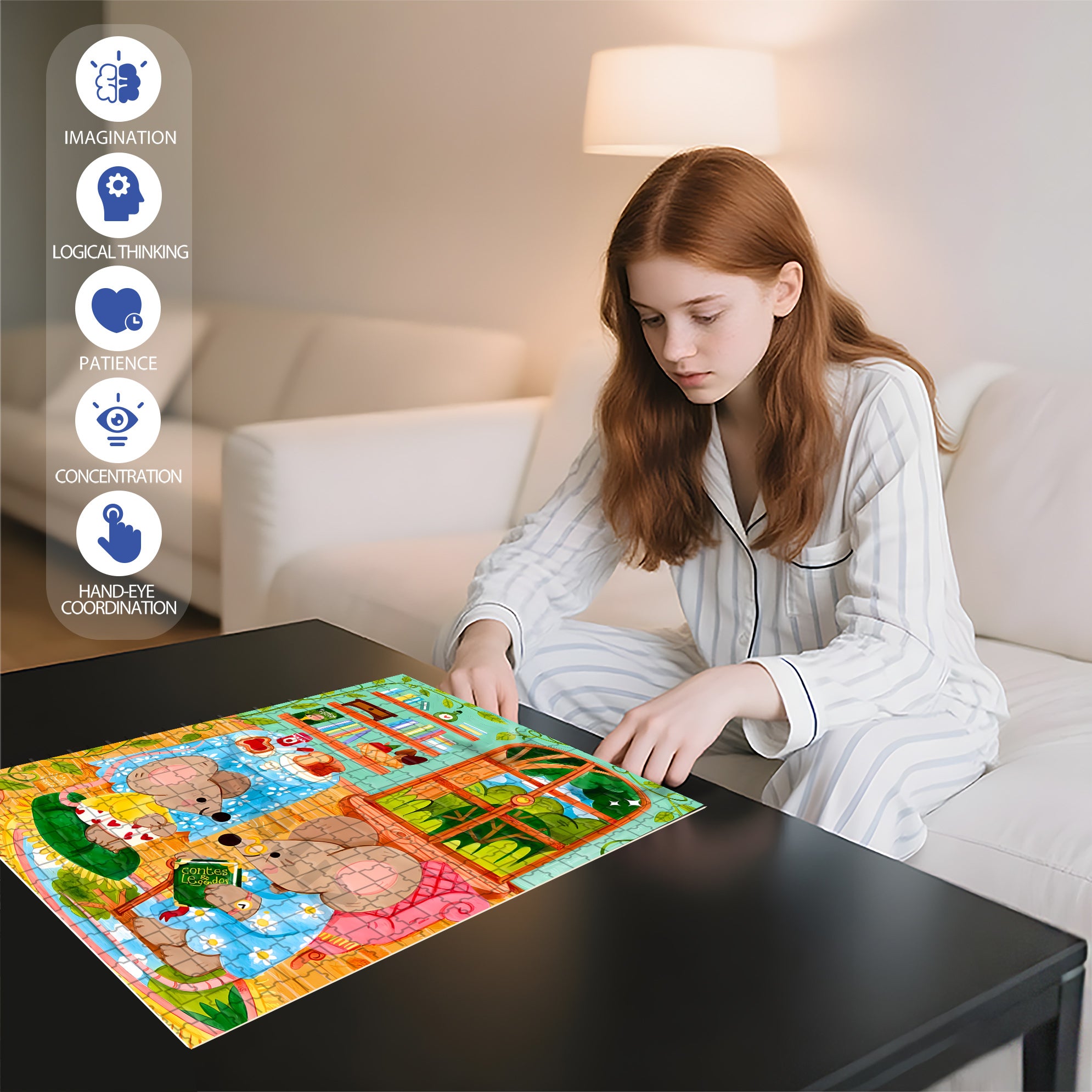 Bedtime Story 500pcs/1000pcs Jigsaw Puzzle, Scratch-Resistant, Interactive Family Game & Brain-Boosting DIY Decor, Perfect for Halloween, Christmas & New Year Gifts, Family Puzzle Game