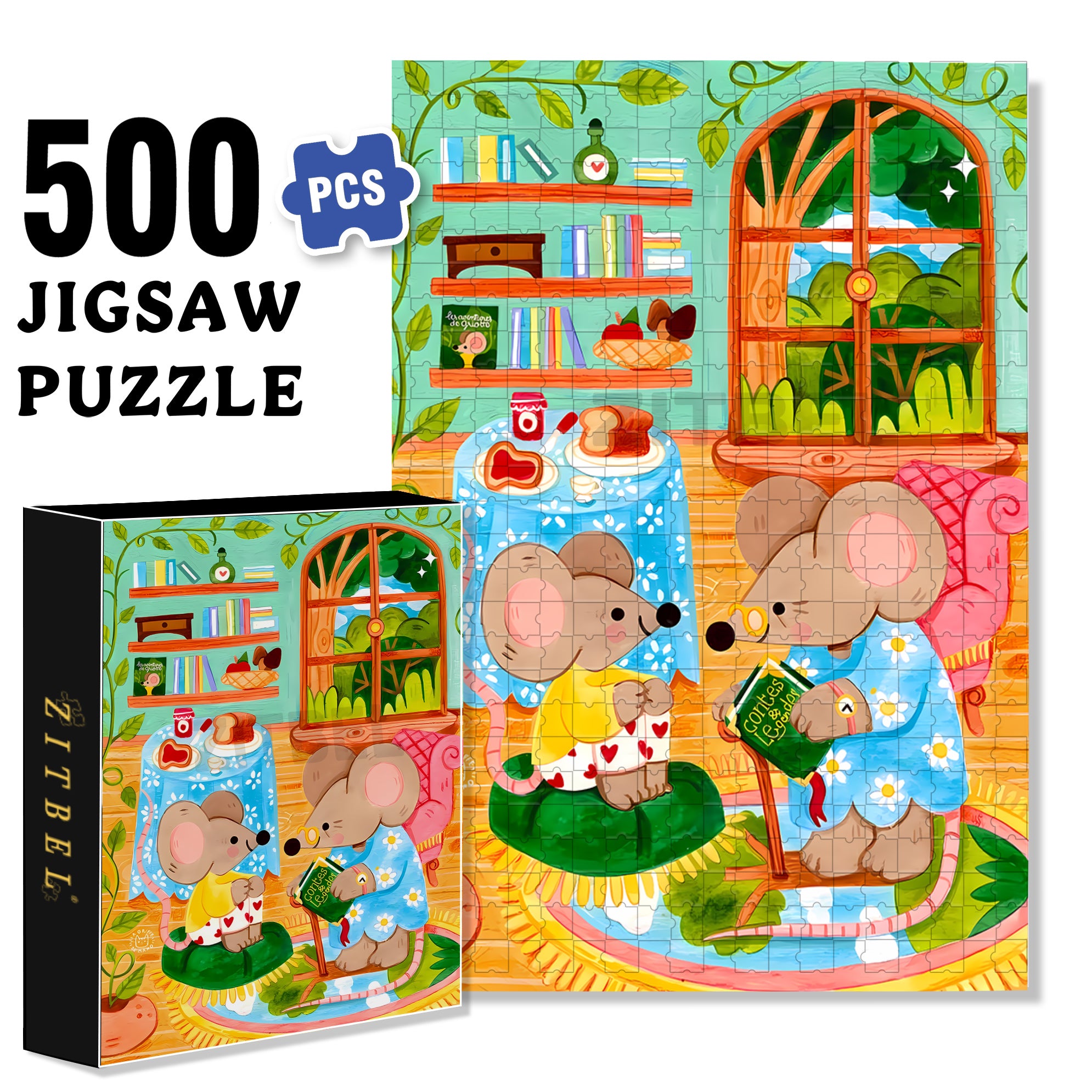 Bedtime Story 500pcs/1000pcs Jigsaw Puzzle, Scratch-Resistant, Interactive Family Game & Brain-Boosting DIY Decor, Perfect for Halloween, Christmas & New Year Gifts, Family Puzzle Game
