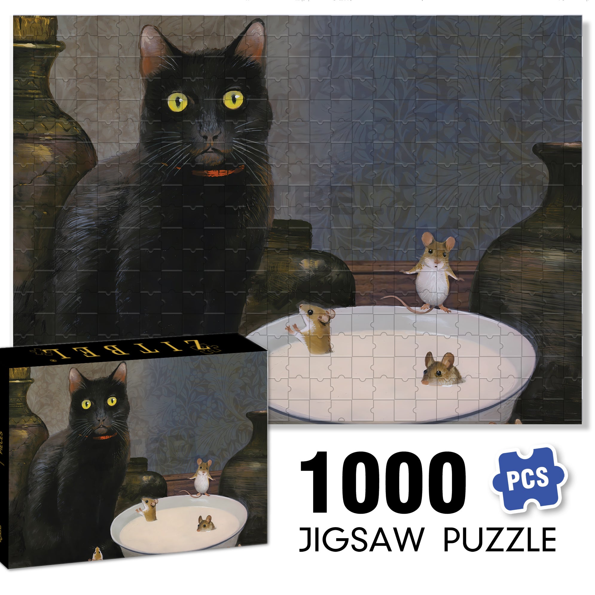 Cat and Mouse 500pcs/1000pcs Jigsaw Puzzle, Scratch-Resistant, Interactive Family Game & Brain-Boosting DIY Decor, Perfect for Halloween, Christmas & New Year Gifts, Family Puzzle Game