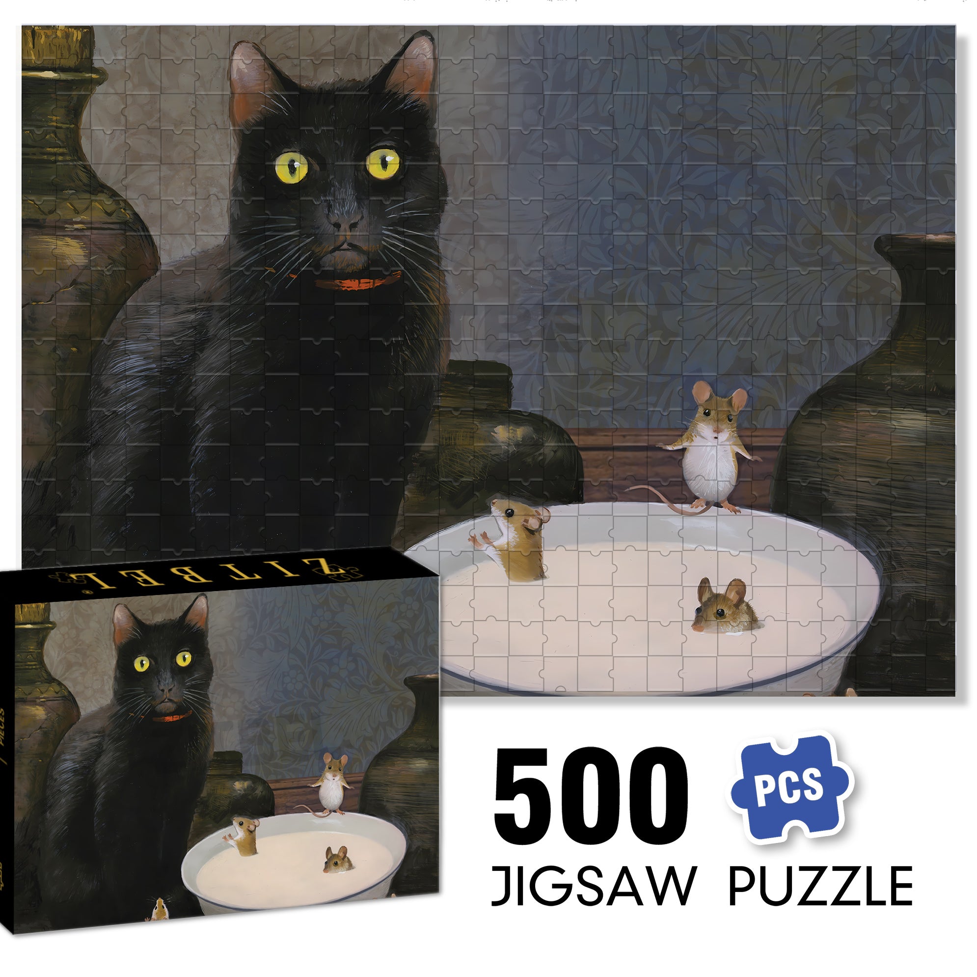 Cat and Mouse 500pcs/1000pcs Jigsaw Puzzle, Scratch-Resistant, Interactive Family Game & Brain-Boosting DIY Decor, Perfect for Halloween, Christmas & New Year Gifts, Family Puzzle Game
