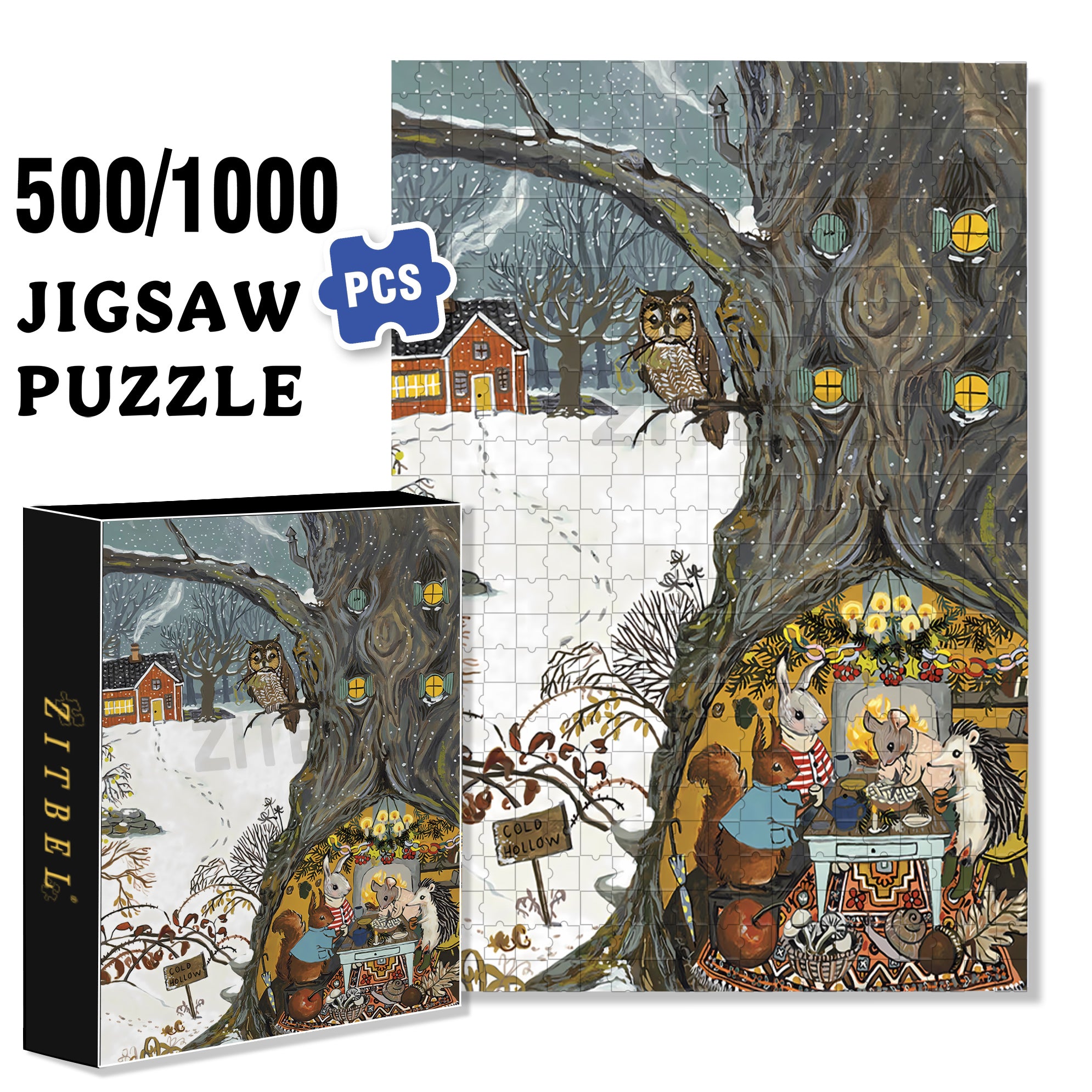 Cold Day 500pcs/1000pcs Jigsaw Puzzle, Scratch-Resistant, Interactive Family Game & Brain-Boosting DIY Decor, Perfect for Halloween, Christmas & New Year Gifts, Family Puzzle Game