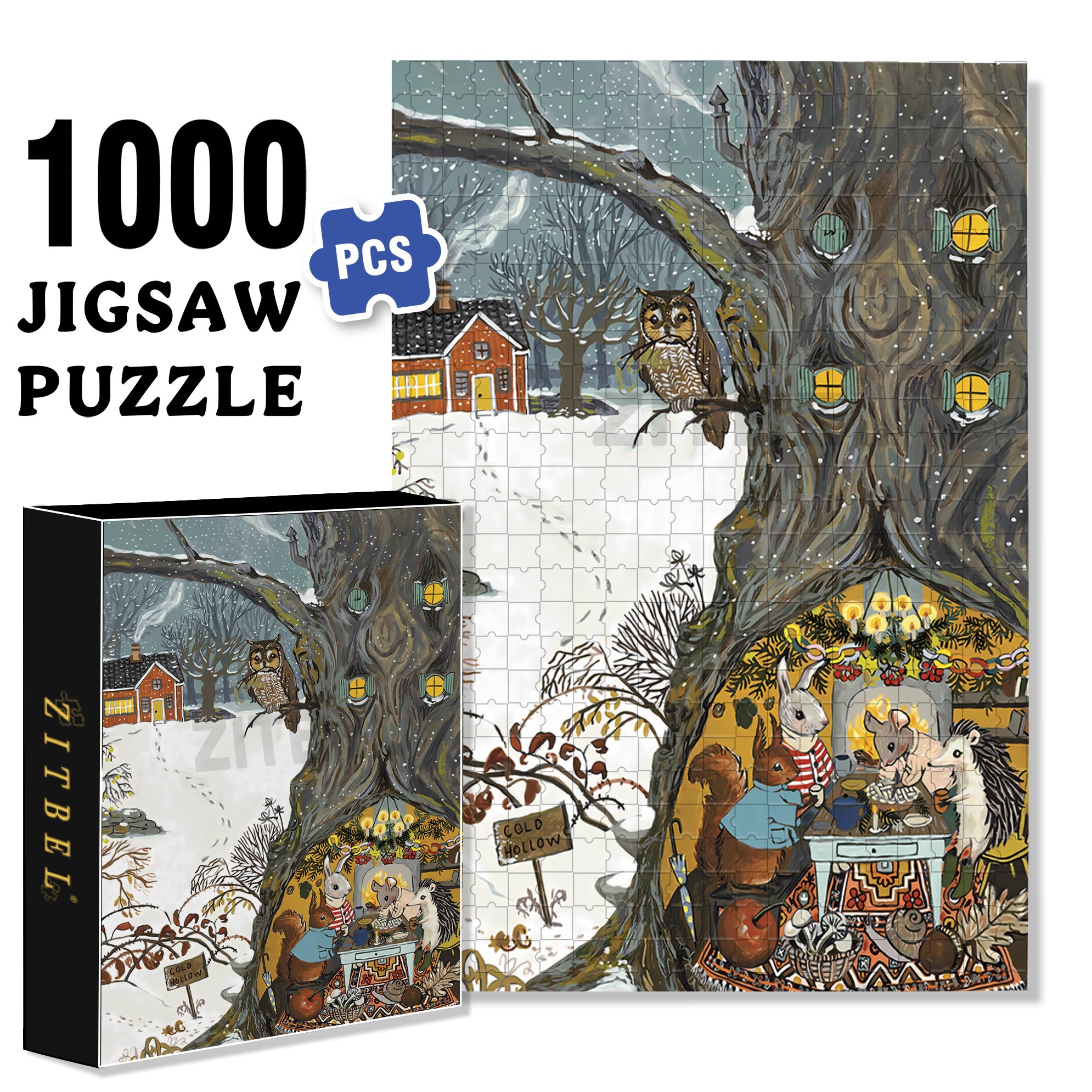 Cold Day 500pcs/1000pcs Jigsaw Puzzle, Scratch-Resistant, Interactive Family Game & Brain-Boosting DIY Decor, Perfect for Halloween, Christmas & New Year Gifts, Family Puzzle Game
