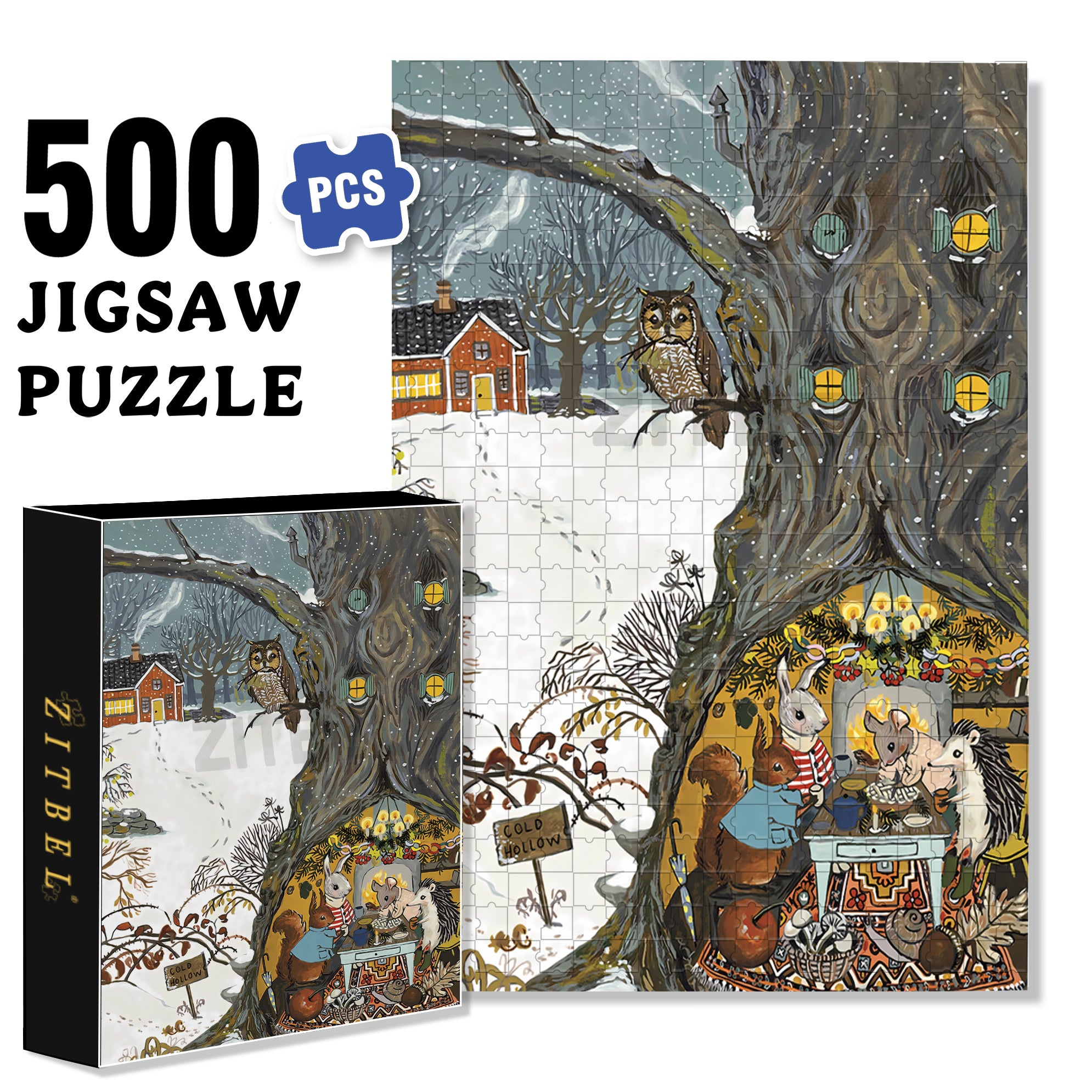 Cold Day 500pcs/1000pcs Jigsaw Puzzle, Scratch-Resistant, Interactive Family Game & Brain-Boosting DIY Decor, Perfect for Halloween, Christmas & New Year Gifts, Family Puzzle Game
