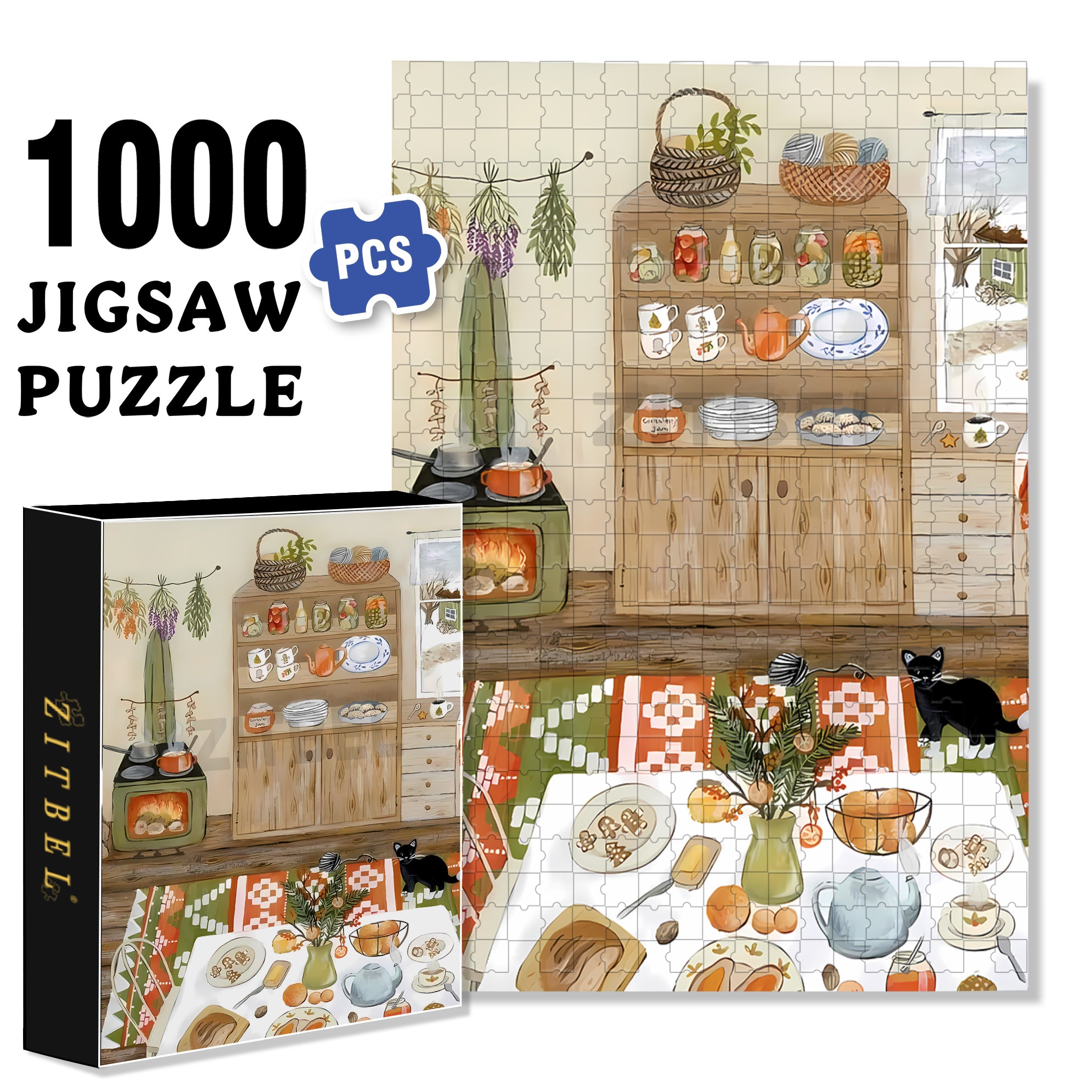 Cooking 500pcs/1000pcs Jigsaw Puzzle, Scratch-Resistant, Interactive Family Game & Brain-Boosting DIY Decor, Perfect for Halloween, Christmas & New Year Gifts, Family Puzzle Game
