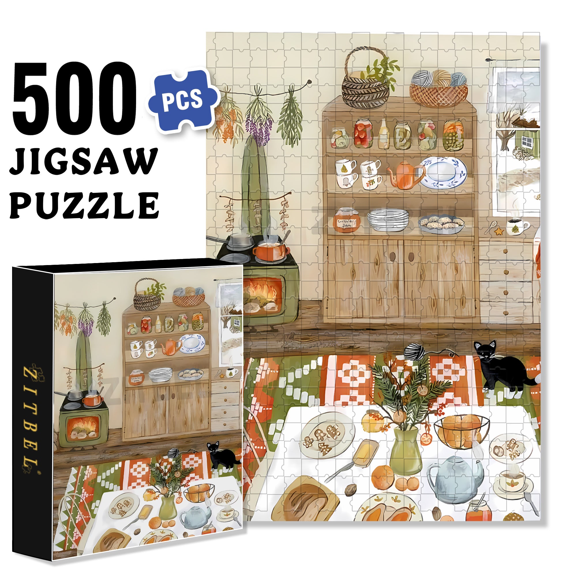 Cooking 500pcs/1000pcs Jigsaw Puzzle, Scratch-Resistant, Interactive Family Game & Brain-Boosting DIY Decor, Perfect for Halloween, Christmas & New Year Gifts, Family Puzzle Game