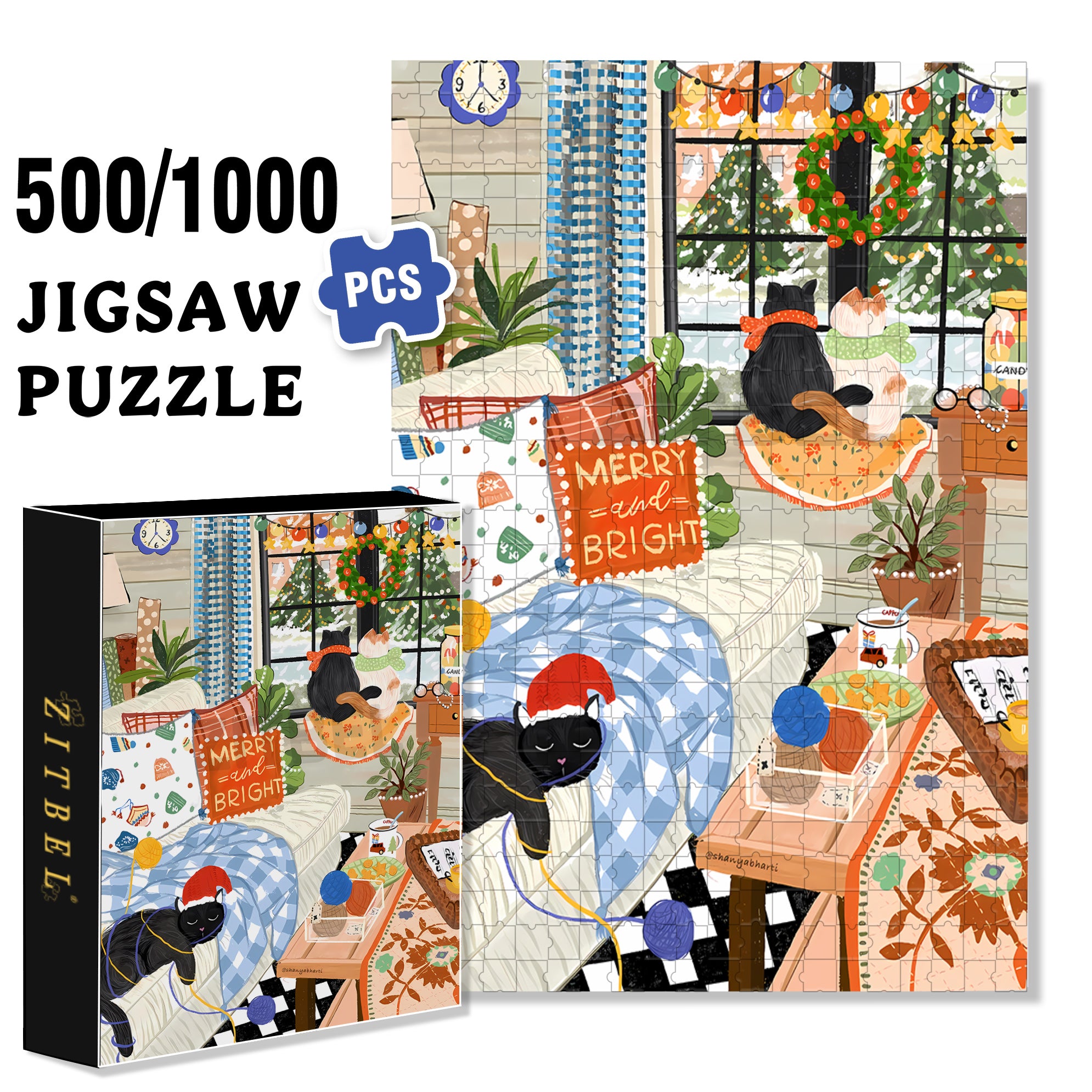Cozy Holidays 500pcs/1000pcs Jigsaw Puzzle, Scratch-Resistant, Interactive Family Game & Brain-Boosting DIY Decor, Perfect for Halloween, Christmas & New Year Gifts, Family Puzzle Game