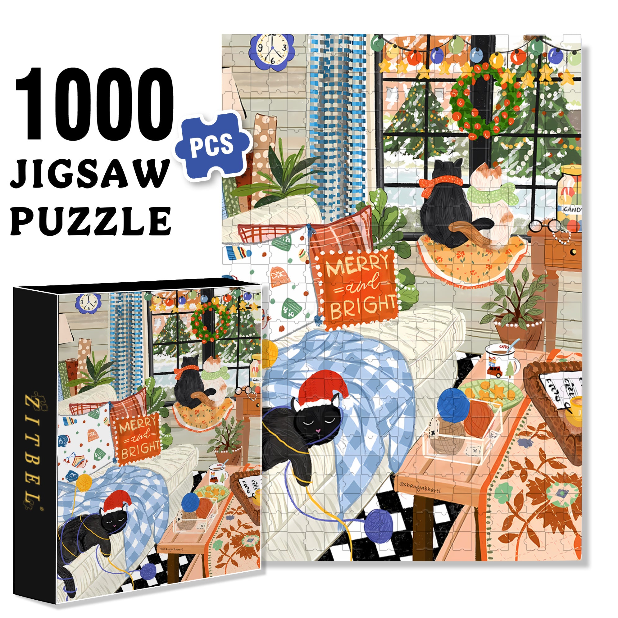 Cozy Holidays 500pcs/1000pcs Jigsaw Puzzle, Scratch-Resistant, Interactive Family Game & Brain-Boosting DIY Decor, Perfect for Halloween, Christmas & New Year Gifts, Family Puzzle Game