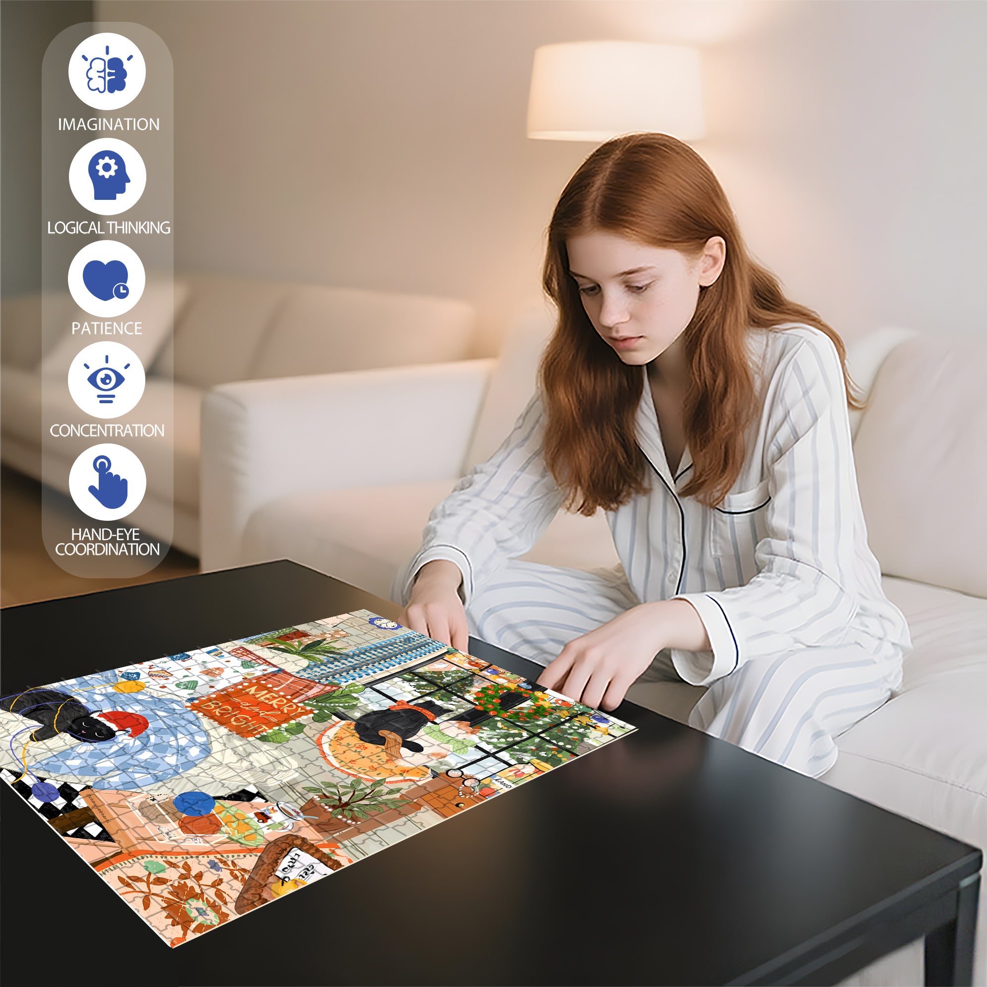 Cozy Holidays 500pcs/1000pcs Jigsaw Puzzle, Scratch-Resistant, Interactive Family Game & Brain-Boosting DIY Decor, Perfect for Halloween, Christmas & New Year Gifts, Family Puzzle Game