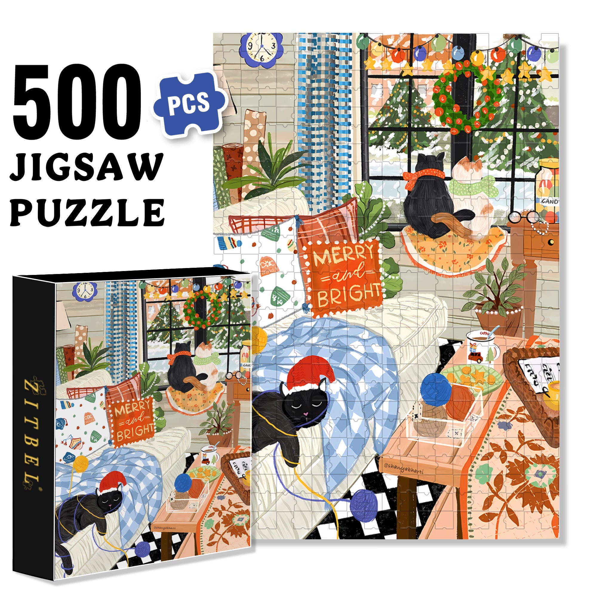 Cozy Holidays 500pcs/1000pcs Jigsaw Puzzle, Scratch-Resistant, Interactive Family Game & Brain-Boosting DIY Decor, Perfect for Halloween, Christmas & New Year Gifts, Family Puzzle Game