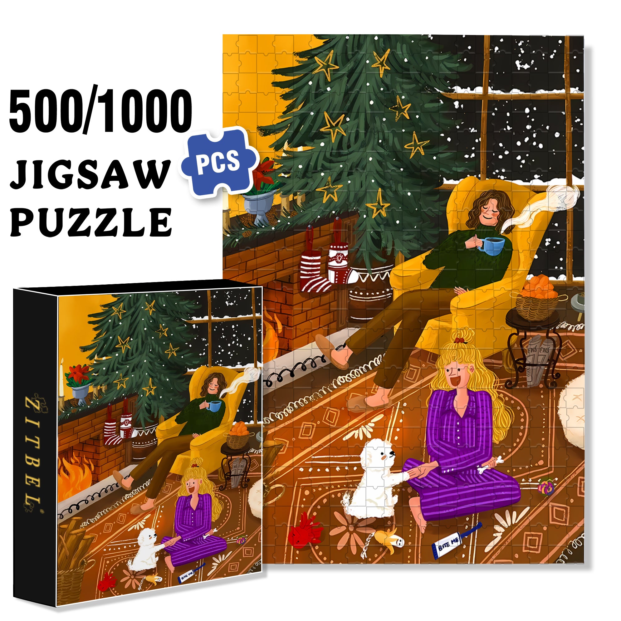Cozy Night 500pcs/1000pcs Jigsaw Puzzle, Scratch-Resistant, Interactive Family Game & Brain-Boosting DIY Decor, Perfect for Halloween, Christmas & New Year Gifts, Family Puzzle Game
