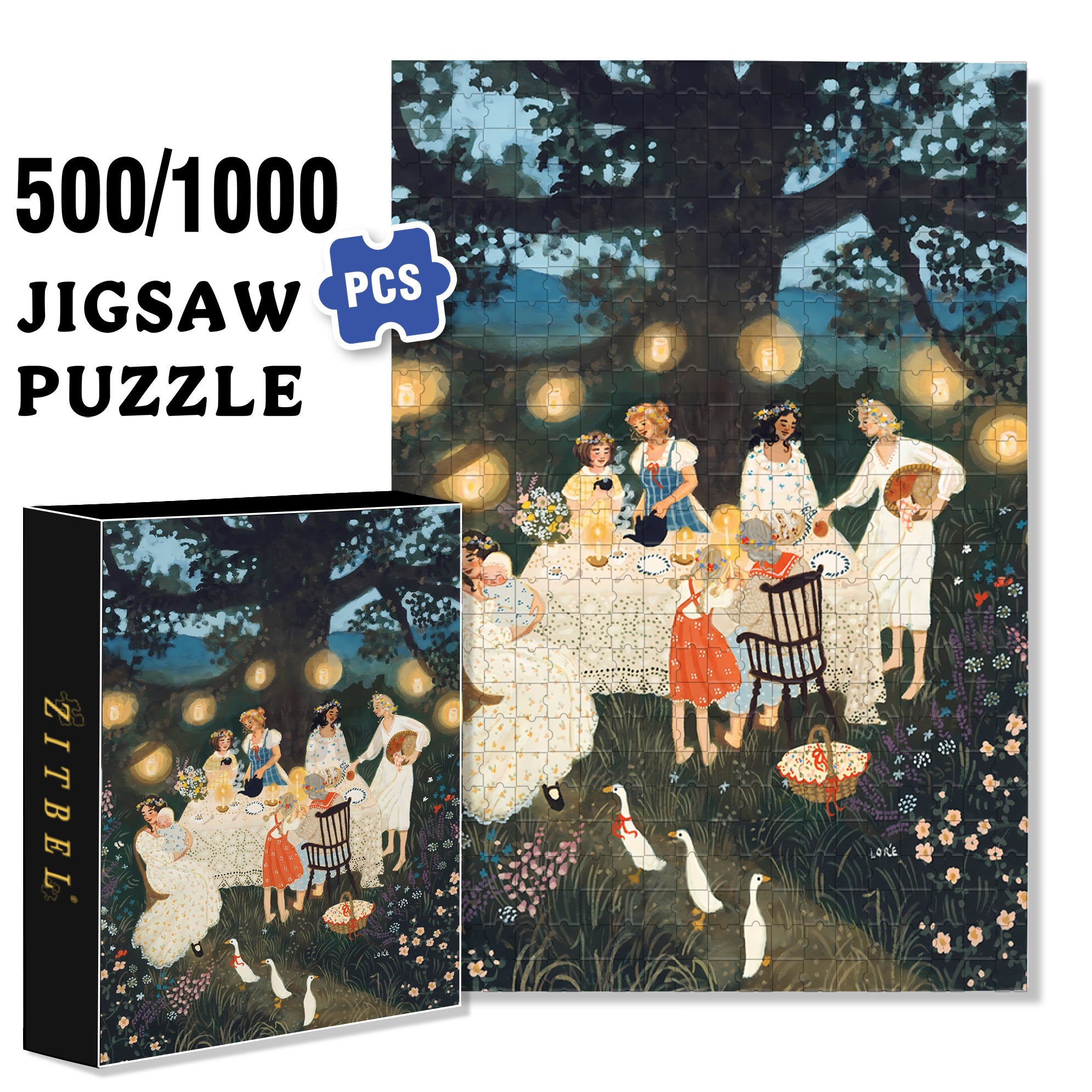 Dinner 500pcs/1000pcs Jigsaw Puzzle, Scratch-Resistant, Interactive Family Game & Brain-Boosting DIY Decor, Perfect for Halloween, Christmas & New Year Gifts, Family Puzzle Game