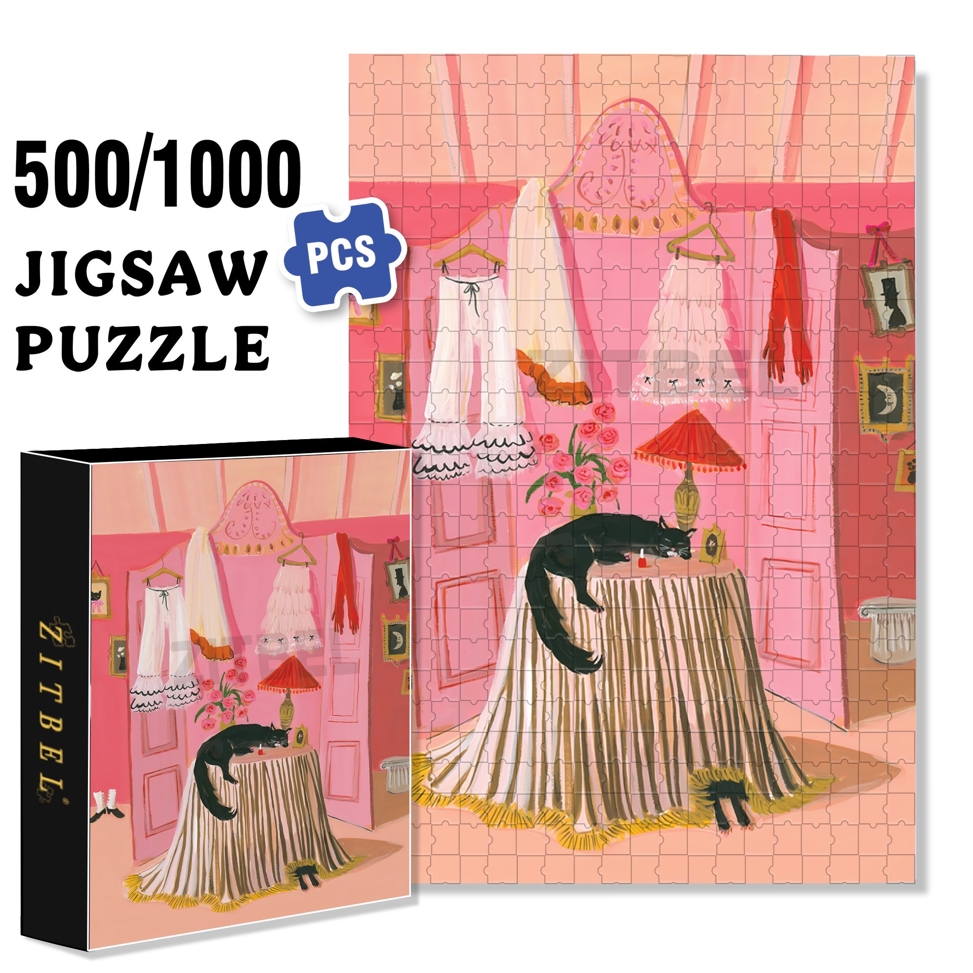 Dressing Room 500pcs/1000pcs Jigsaw Puzzle, Scratch-Resistant, Interactive Family Game & Brain-Boosting DIY Decor, Perfect for Halloween, Christmas & New Year Gifts, Family Puzzle Game