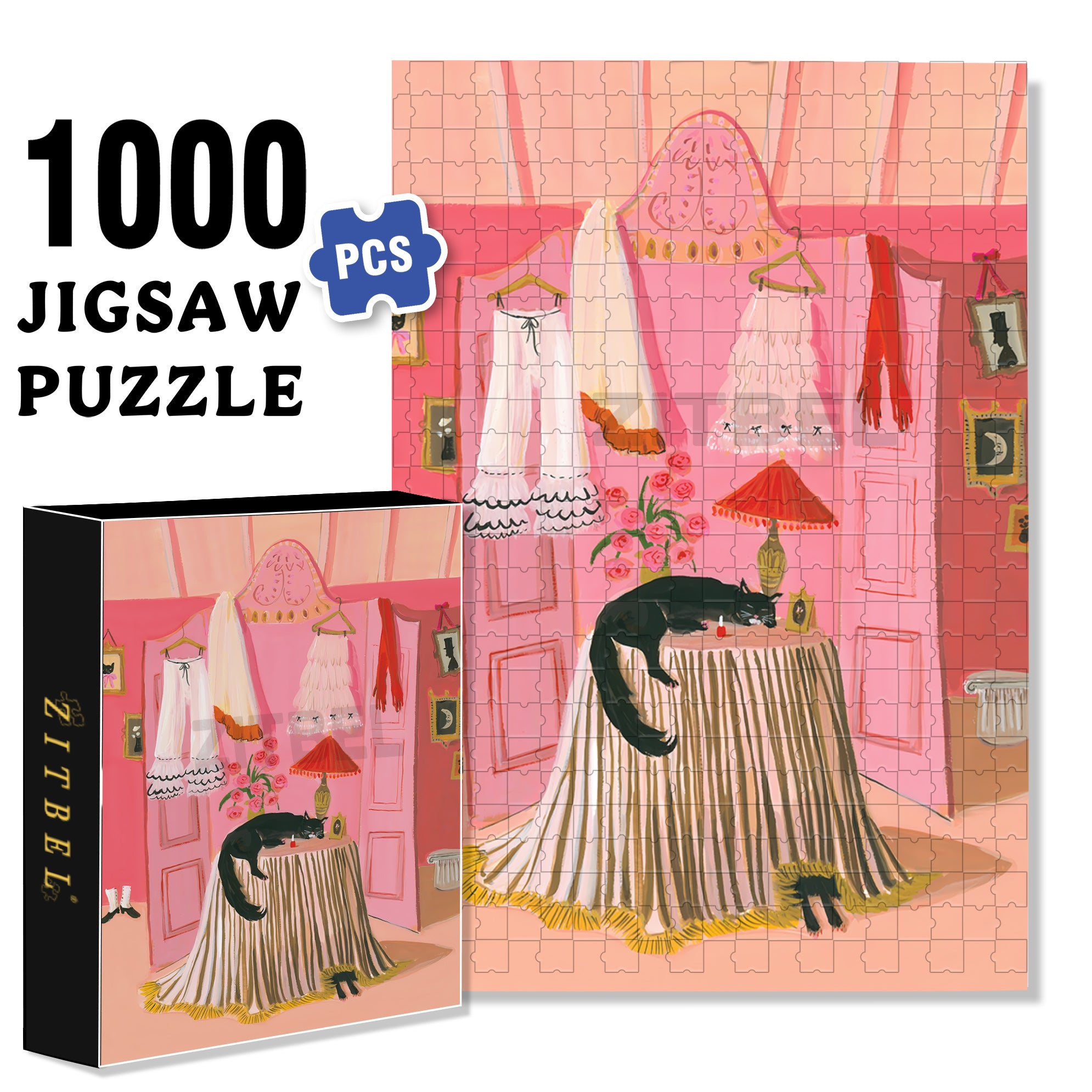Dressing Room 500pcs/1000pcs Jigsaw Puzzle, Scratch-Resistant, Interactive Family Game & Brain-Boosting DIY Decor, Perfect for Halloween, Christmas & New Year Gifts, Family Puzzle Game
