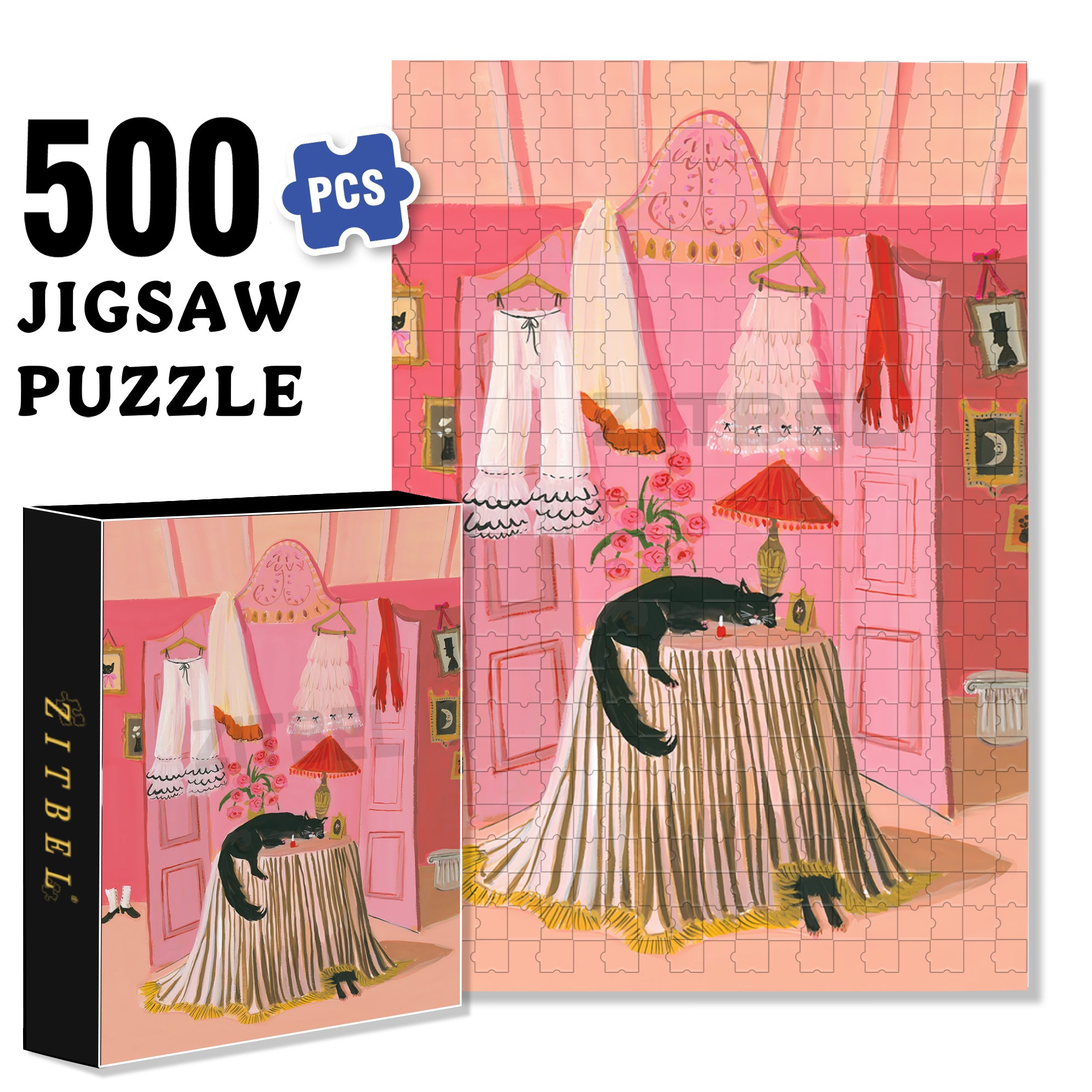 Dressing Room 500pcs/1000pcs Jigsaw Puzzle, Scratch-Resistant, Interactive Family Game & Brain-Boosting DIY Decor, Perfect for Halloween, Christmas & New Year Gifts, Family Puzzle Game