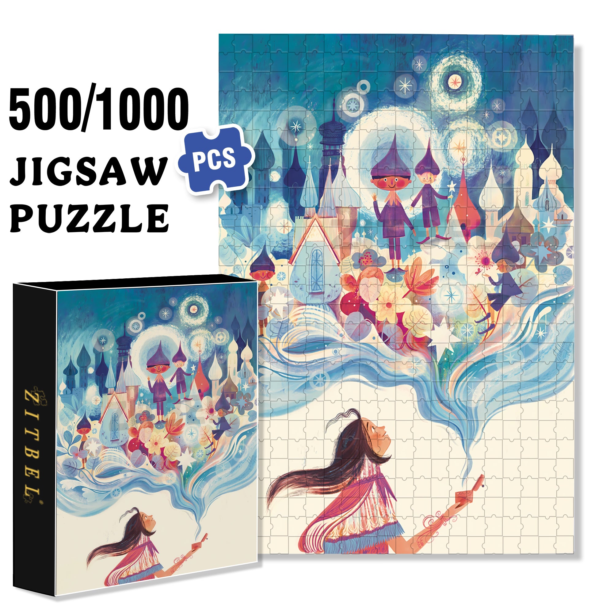 Fairy Tale World 500pcs/1000pcs Jigsaw Puzzle, Scratch-Resistant, Interactive Family Game & Brain-Boosting DIY Decor, Perfect for Halloween, Christmas & New Year Gifts, Family Puzzle Game