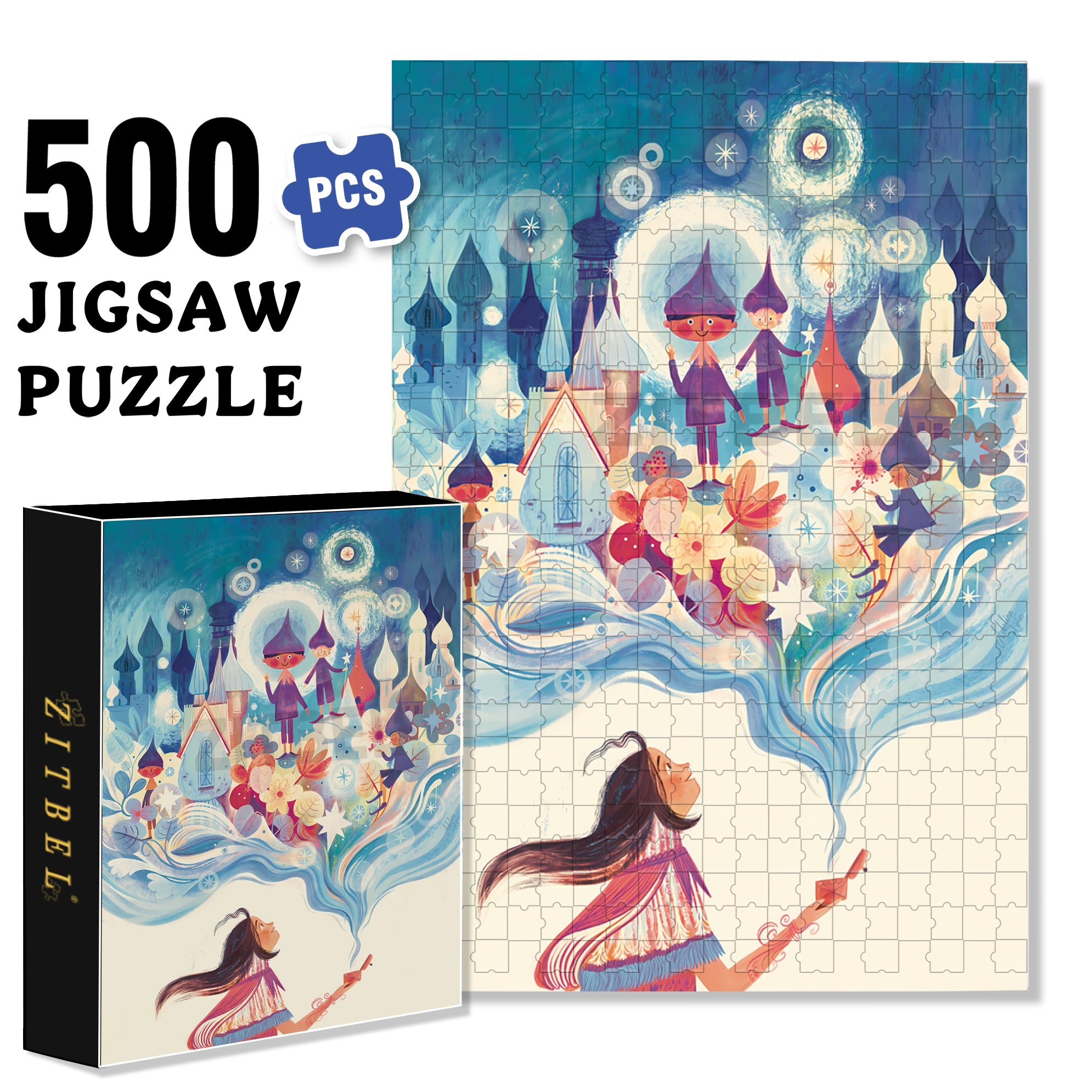 Fairy Tale World 500pcs/1000pcs Jigsaw Puzzle, Scratch-Resistant, Interactive Family Game & Brain-Boosting DIY Decor, Perfect for Halloween, Christmas & New Year Gifts, Family Puzzle Game