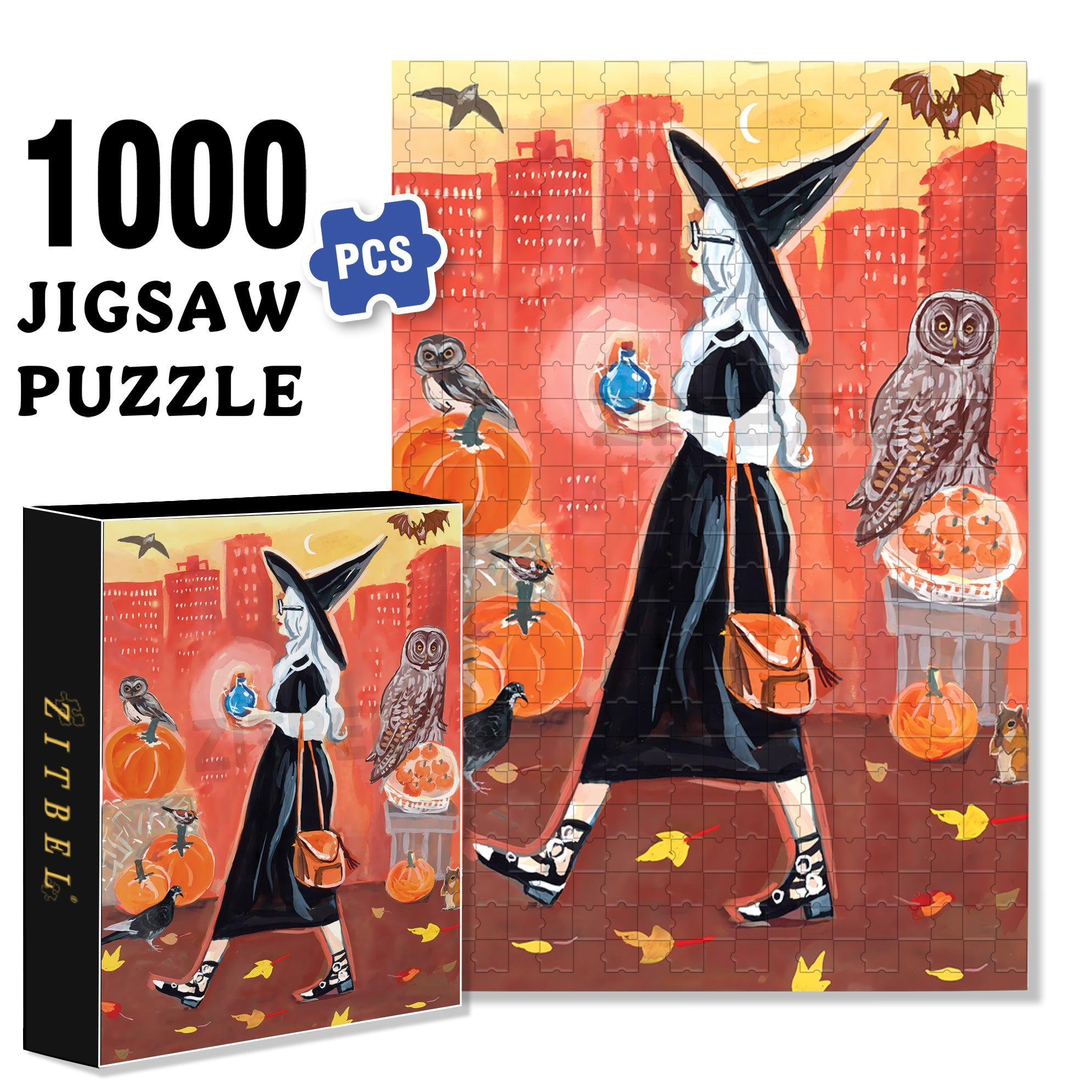 Fashionable Witch 500pcs/1000pcs Jigsaw Puzzle, Scratch-Resistant, Interactive Family Game & Brain-Boosting DIY Decor, Perfect for Halloween, Christmas & New Year Gifts, Family Puzzle Game