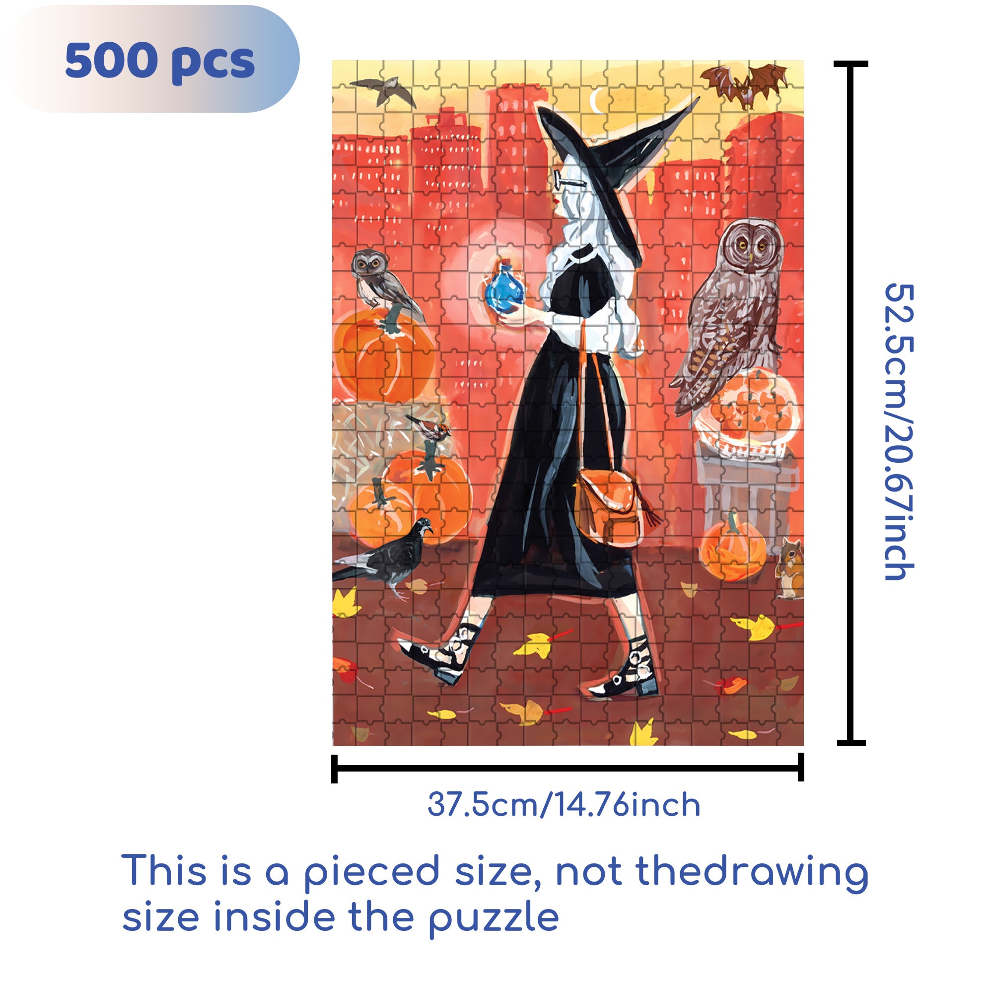 Fashionable Witch 500pcs/1000pcs Jigsaw Puzzle, Scratch-Resistant, Interactive Family Game & Brain-Boosting DIY Decor, Perfect for Halloween, Christmas & New Year Gifts, Family Puzzle Game