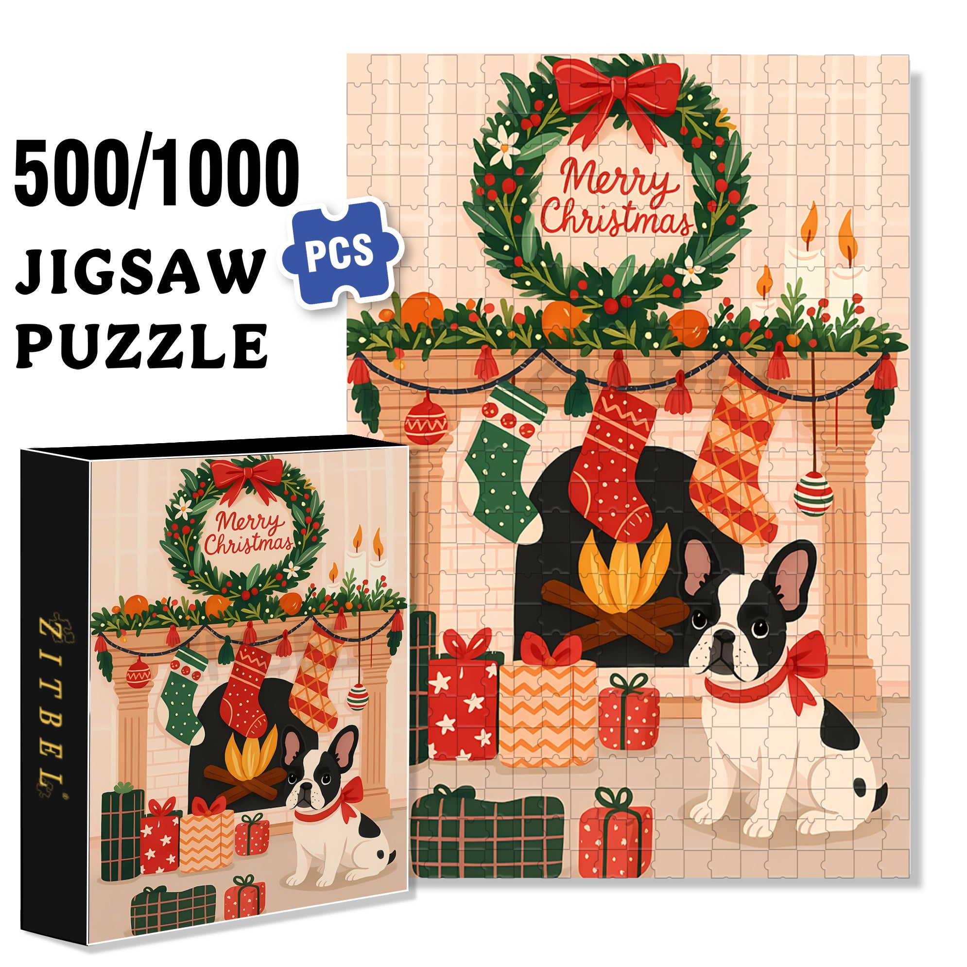 French Bulldog 500pcs/1000pcs Jigsaw Puzzle, Scratch-Resistant, Interactive Family Game & Brain-Boosting DIY Decor, Perfect for Halloween, Christmas & New Year Gifts, Family Puzzle Game