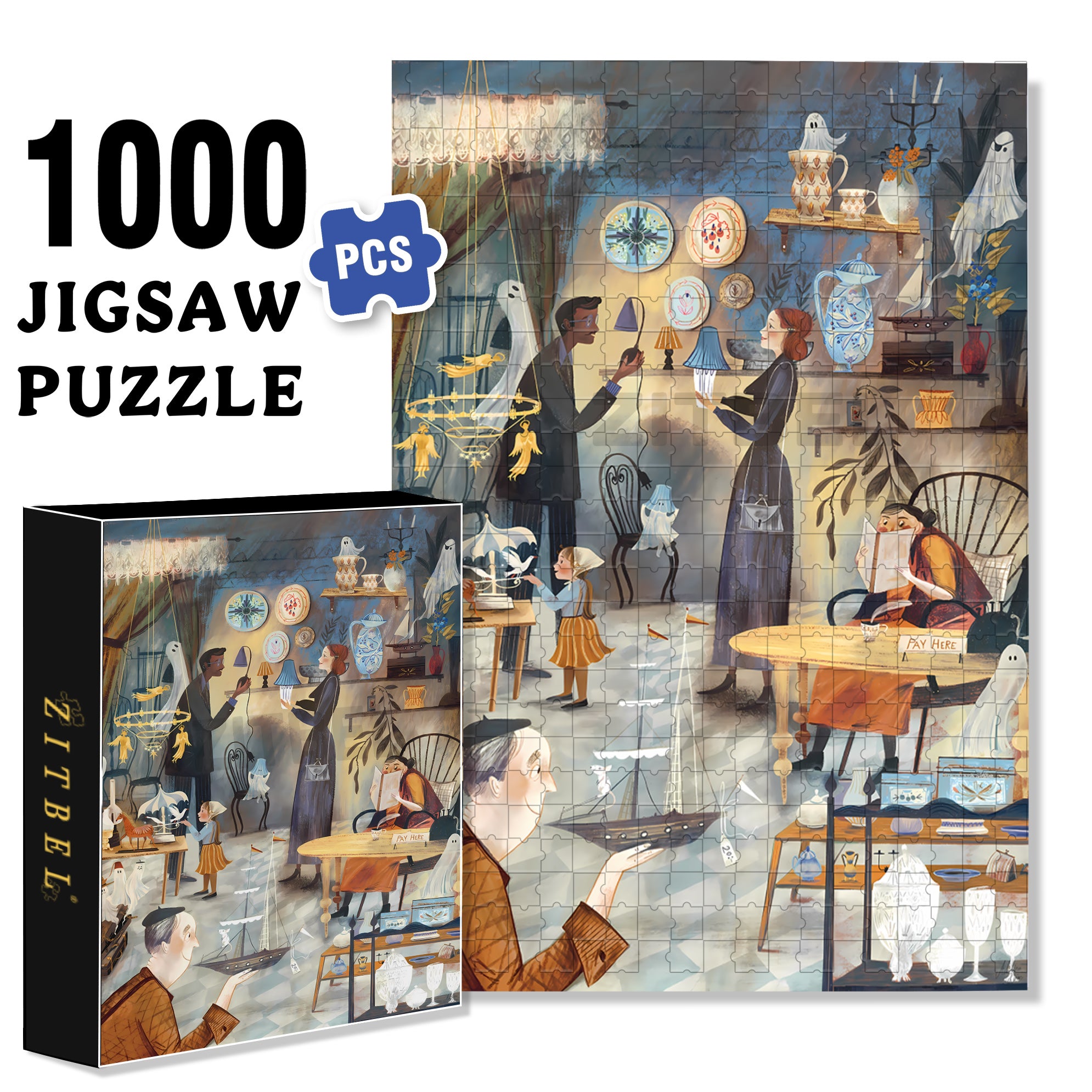 Ghost Furniture Store 500pcs/1000pcs Jigsaw Puzzle, Scratch-Resistant, Interactive Family Game & Brain-Boosting DIY Decor, Perfect for Halloween, Christmas & New Year Gifts, Family Puzzle Game