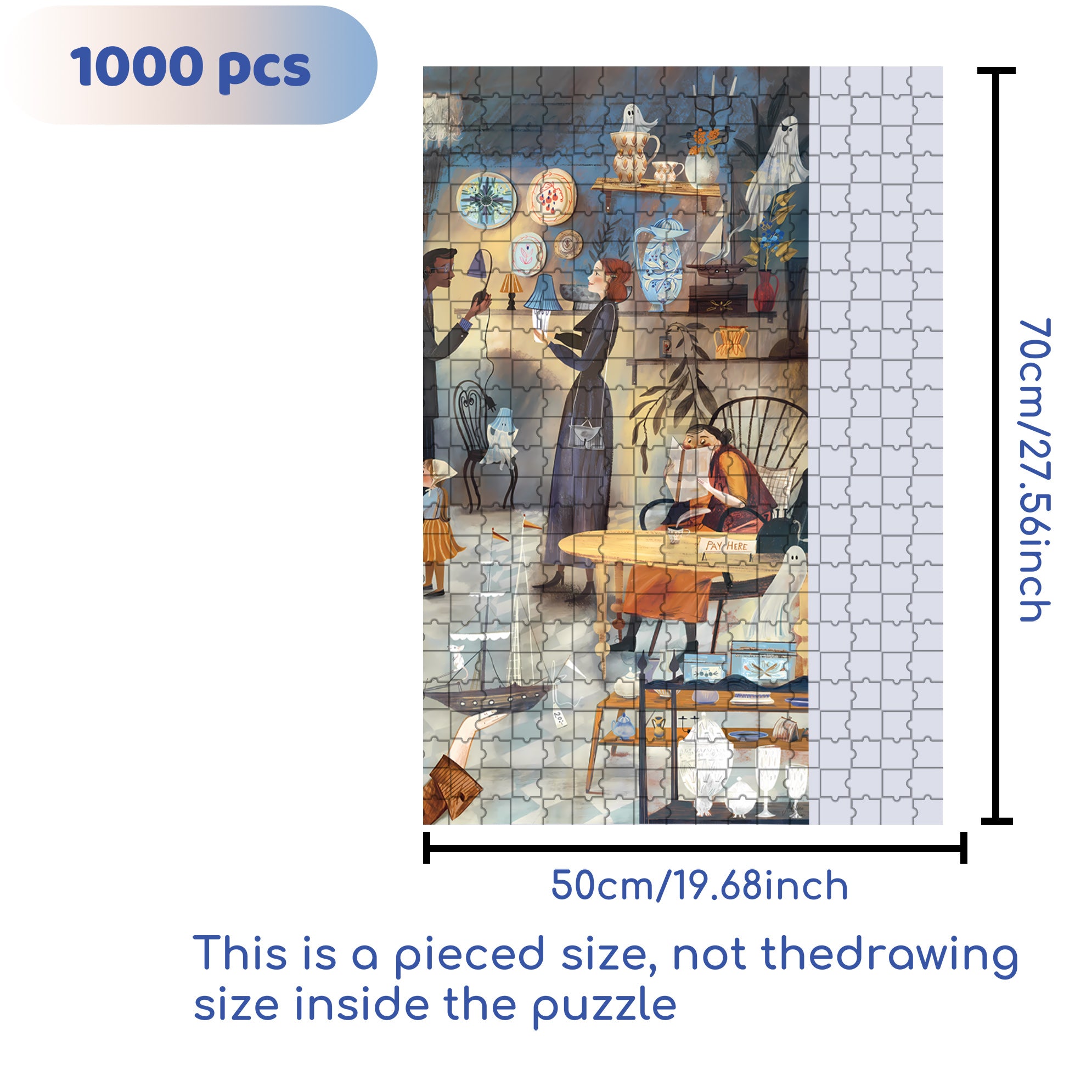 Ghost Furniture Store 500pcs/1000pcs Jigsaw Puzzle, Scratch-Resistant, Interactive Family Game & Brain-Boosting DIY Decor, Perfect for Halloween, Christmas & New Year Gifts, Family Puzzle Game