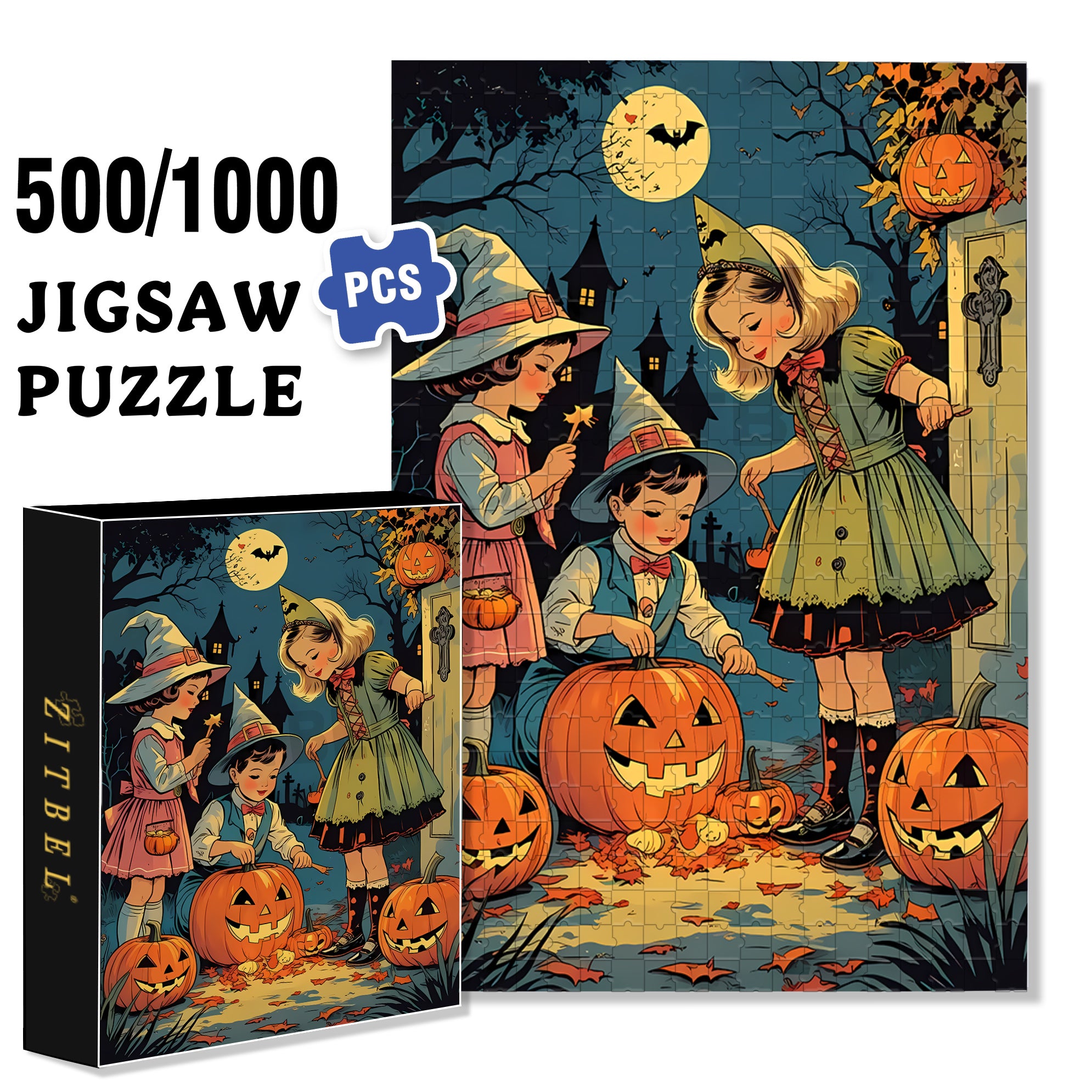 Hallowe'en 500pcs/1000pcs Jigsaw Puzzle, Scratch-Resistant, Interactive Family Game & Brain-Boosting DIY Decor, Perfect for Halloween, Christmas & New Year Gifts, Family Puzzle Game