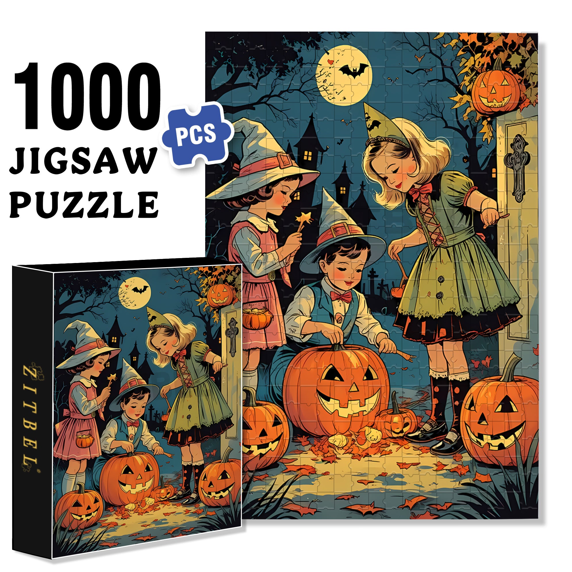 Hallowe'en 500pcs/1000pcs Jigsaw Puzzle, Scratch-Resistant, Interactive Family Game & Brain-Boosting DIY Decor, Perfect for Halloween, Christmas & New Year Gifts, Family Puzzle Game