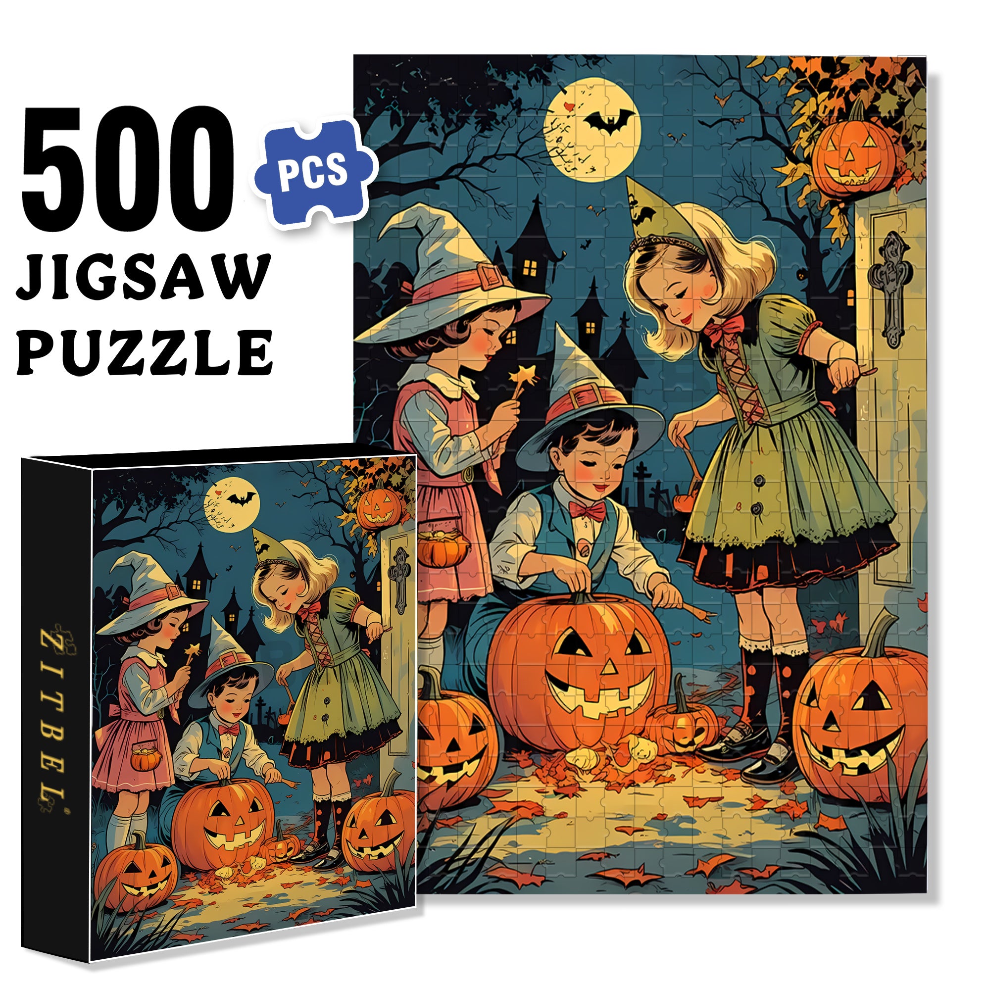 Hallowe'en 500pcs/1000pcs Jigsaw Puzzle, Scratch-Resistant, Interactive Family Game & Brain-Boosting DIY Decor, Perfect for Halloween, Christmas & New Year Gifts, Family Puzzle Game