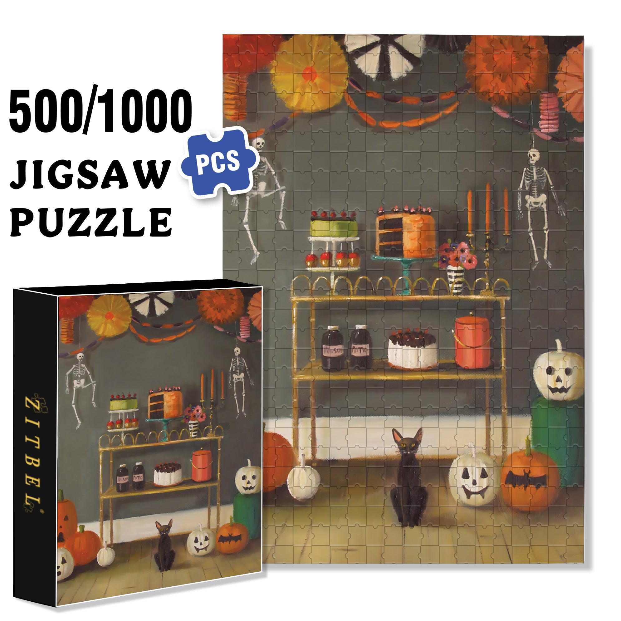 Halloween Kids 500pcs/1000pcs Jigsaw Puzzle, Scratch-Resistant, Interactive Family Game & Brain-Boosting DIY Decor, Perfect for Halloween, Christmas & New Year Gifts, Family Puzzle Game