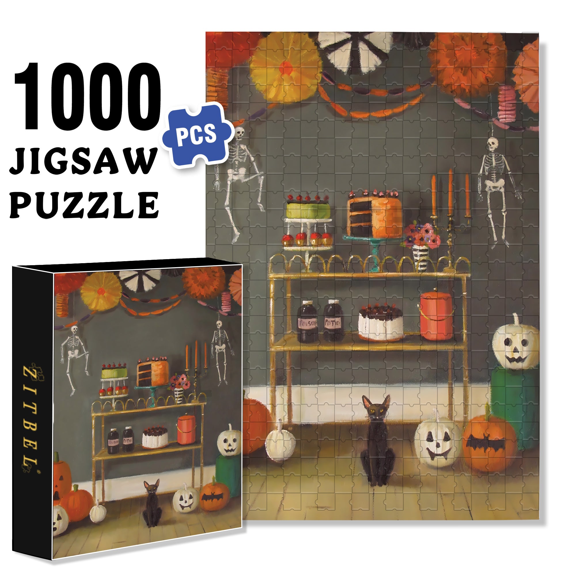 Halloween Kids 500pcs/1000pcs Jigsaw Puzzle, Scratch-Resistant, Interactive Family Game & Brain-Boosting DIY Decor, Perfect for Halloween, Christmas & New Year Gifts, Family Puzzle Game