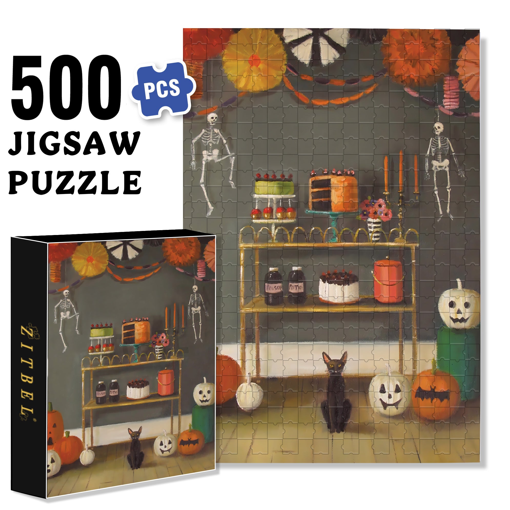 Halloween Kids 500pcs/1000pcs Jigsaw Puzzle, Scratch-Resistant, Interactive Family Game & Brain-Boosting DIY Decor, Perfect for Halloween, Christmas & New Year Gifts, Family Puzzle Game