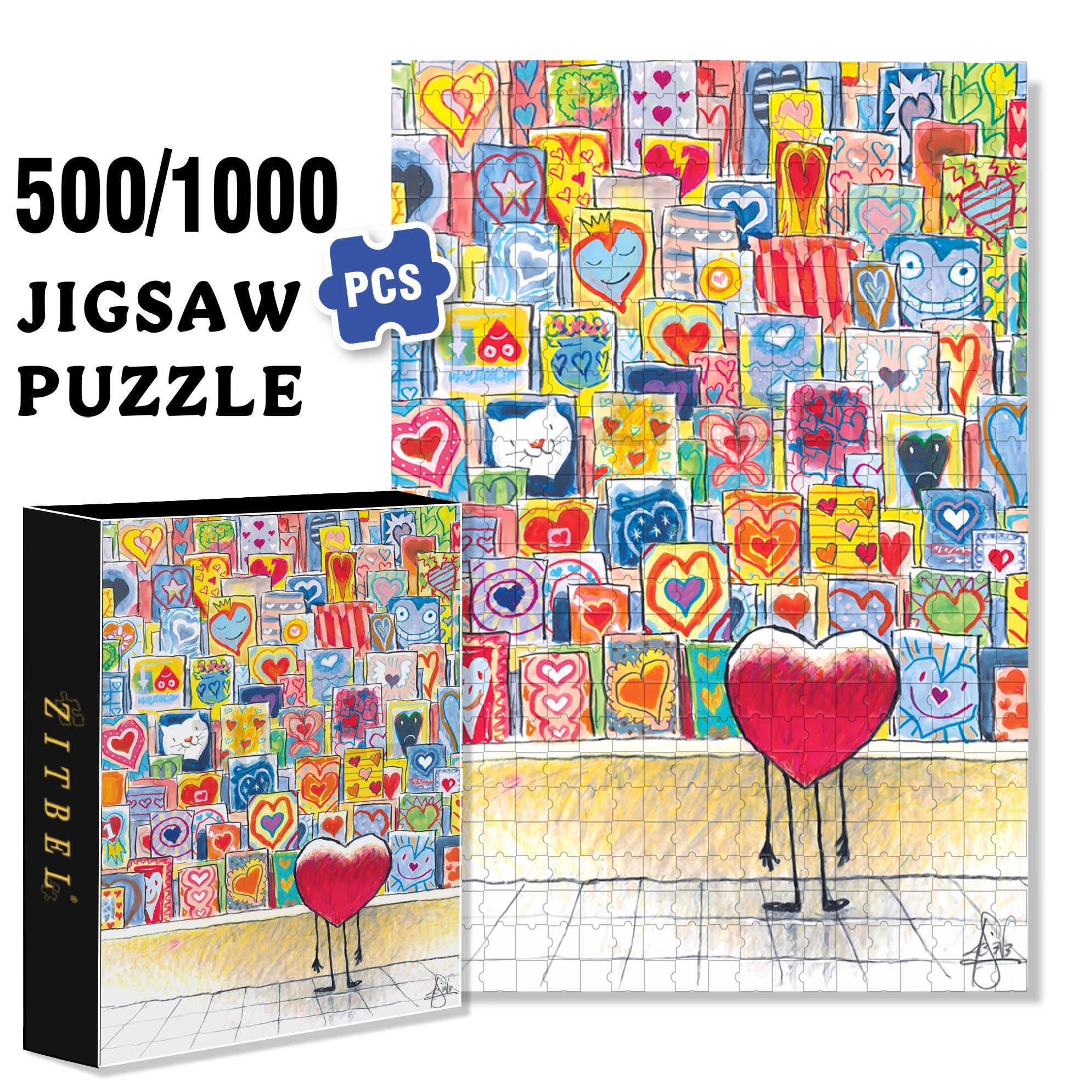 Heart 500pcs/1000pcs Jigsaw Puzzle, Scratch-Resistant, Interactive Family Game & Brain-Boosting DIY Decor, Perfect for Halloween, Christmas & New Year Gifts, Family Puzzle Game