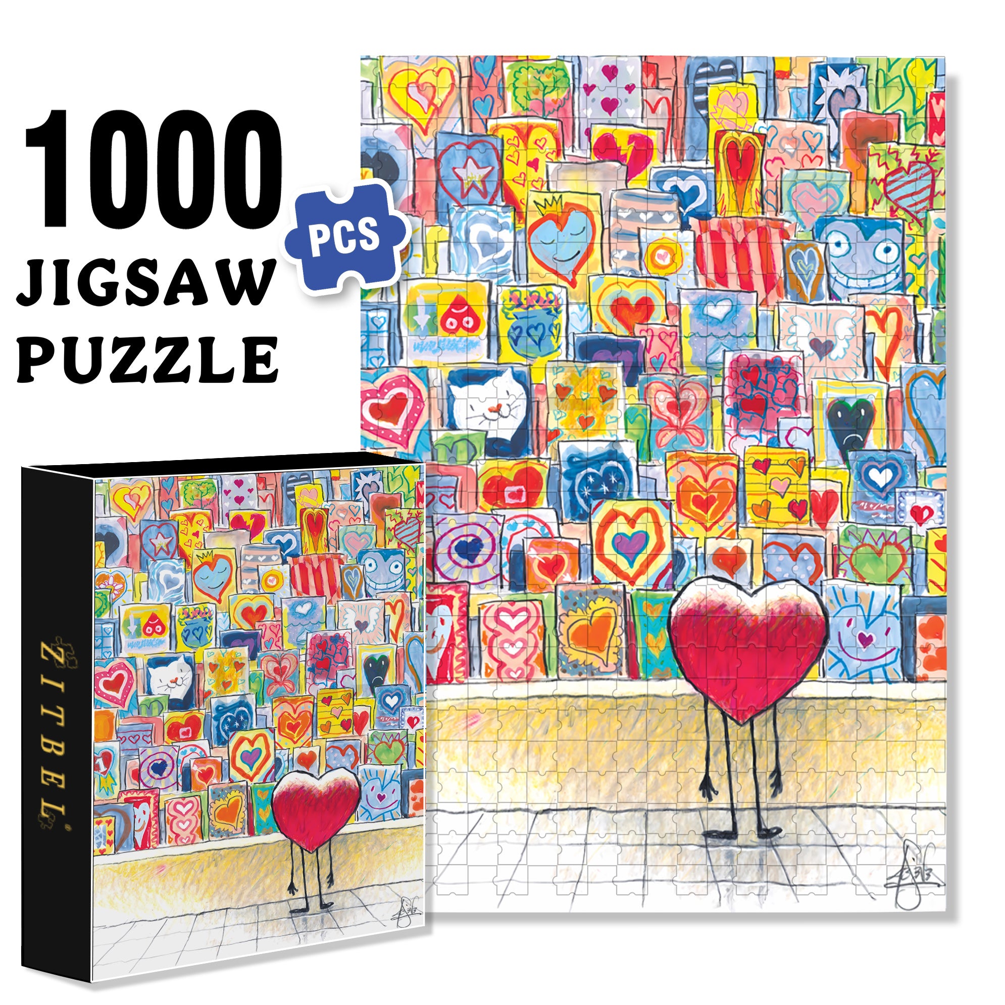 Heart 500pcs/1000pcs Jigsaw Puzzle, Scratch-Resistant, Interactive Family Game & Brain-Boosting DIY Decor, Perfect for Halloween, Christmas & New Year Gifts, Family Puzzle Game
