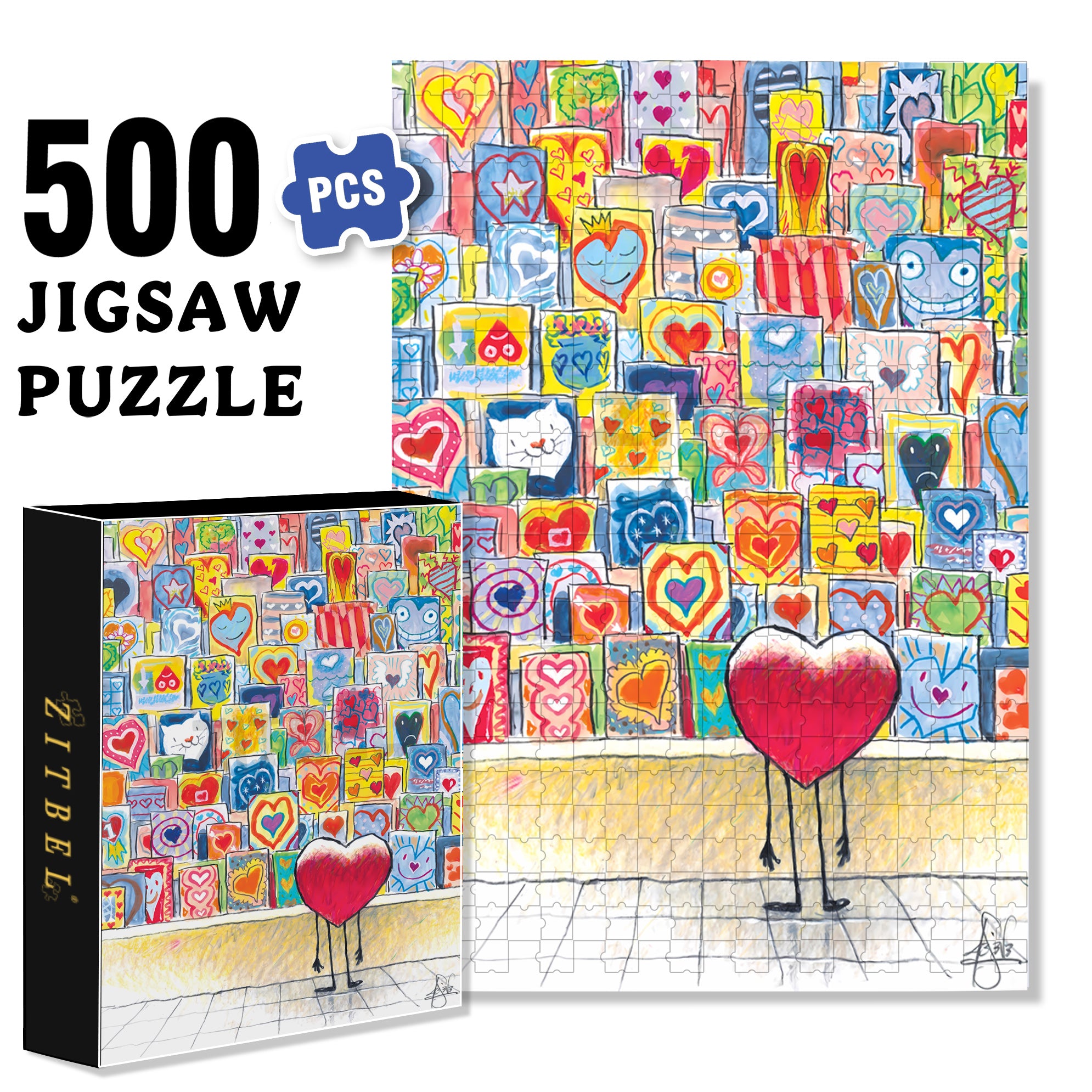 Heart 500pcs/1000pcs Jigsaw Puzzle, Scratch-Resistant, Interactive Family Game & Brain-Boosting DIY Decor, Perfect for Halloween, Christmas & New Year Gifts, Family Puzzle Game