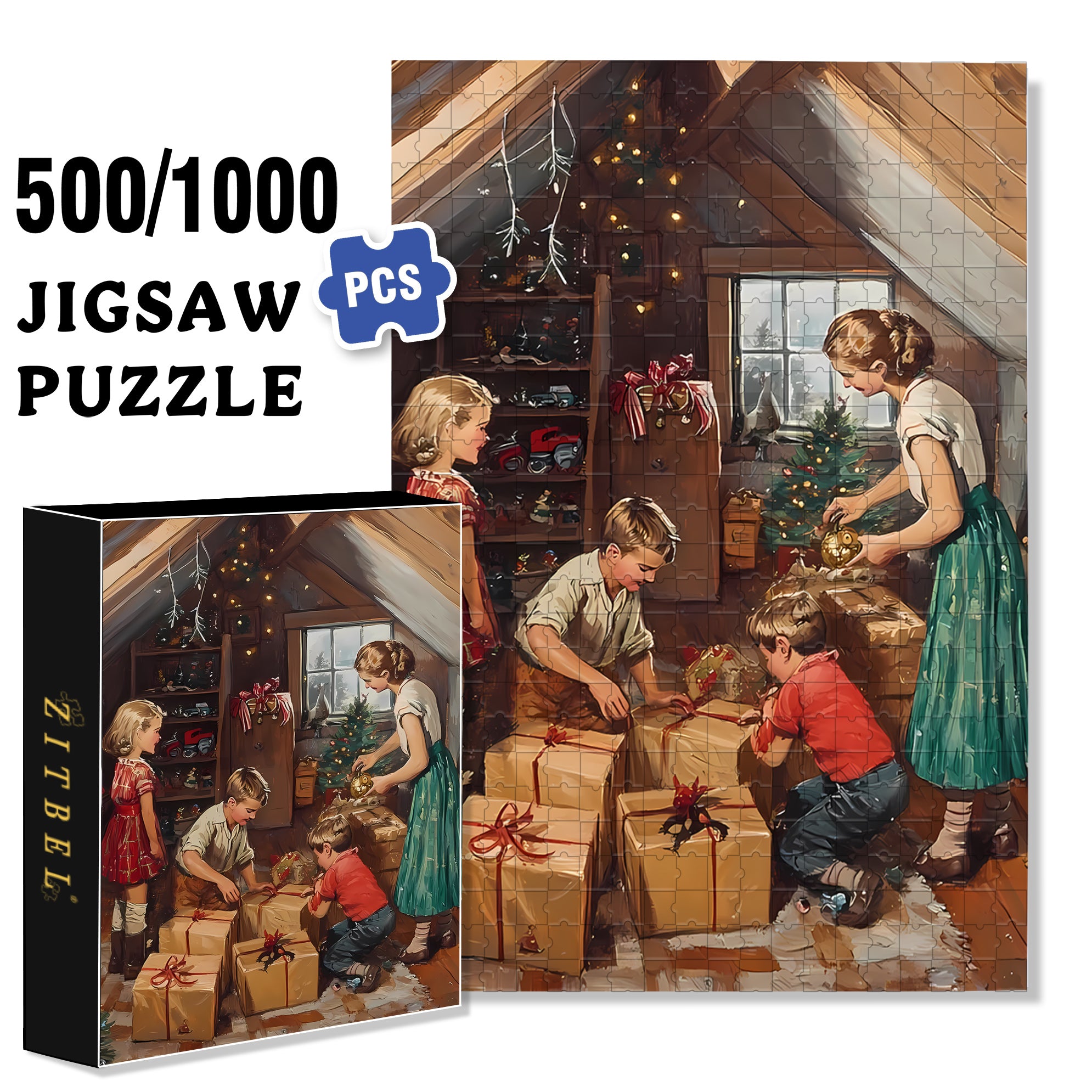 In The Attic 500pcs/1000pcs Jigsaw Puzzle, Scratch-Resistant, Interactive Family Game & Brain-Boosting DIY Decor, Perfect for Halloween, Christmas & New Year Gifts, Family Puzzle Game