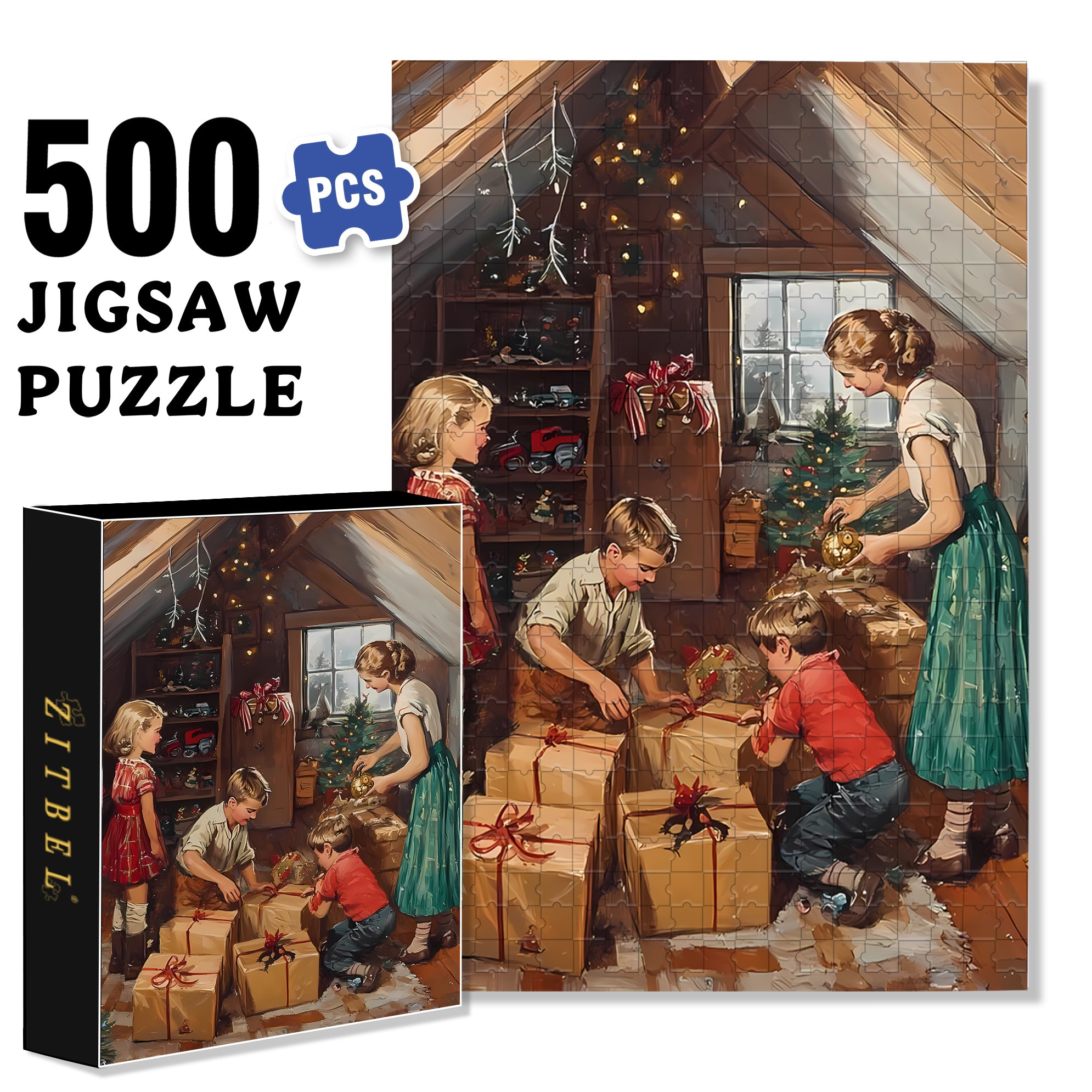 In The Attic 500pcs/1000pcs Jigsaw Puzzle, Scratch-Resistant, Interactive Family Game & Brain-Boosting DIY Decor, Perfect for Halloween, Christmas & New Year Gifts, Family Puzzle Game