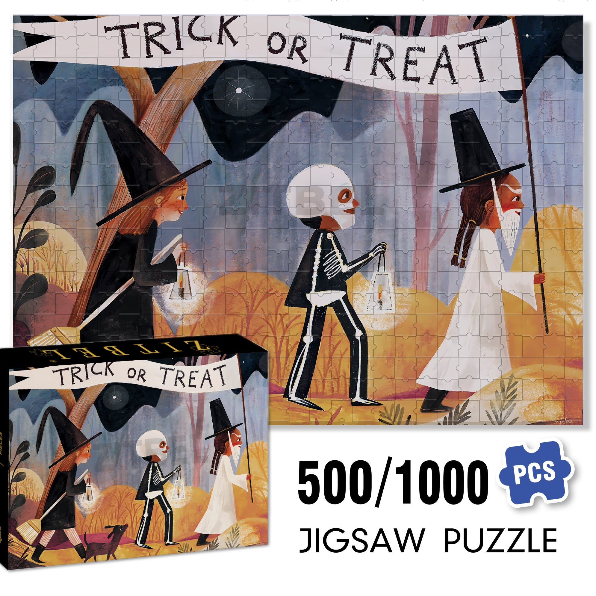 Kids 500pcs/1000pcs Jigsaw Puzzle, Scratch-Resistant, Interactive Family Game & Brain-Boosting DIY Decor, Perfect for Halloween, Christmas & New Year Gifts, Family Puzzle Game