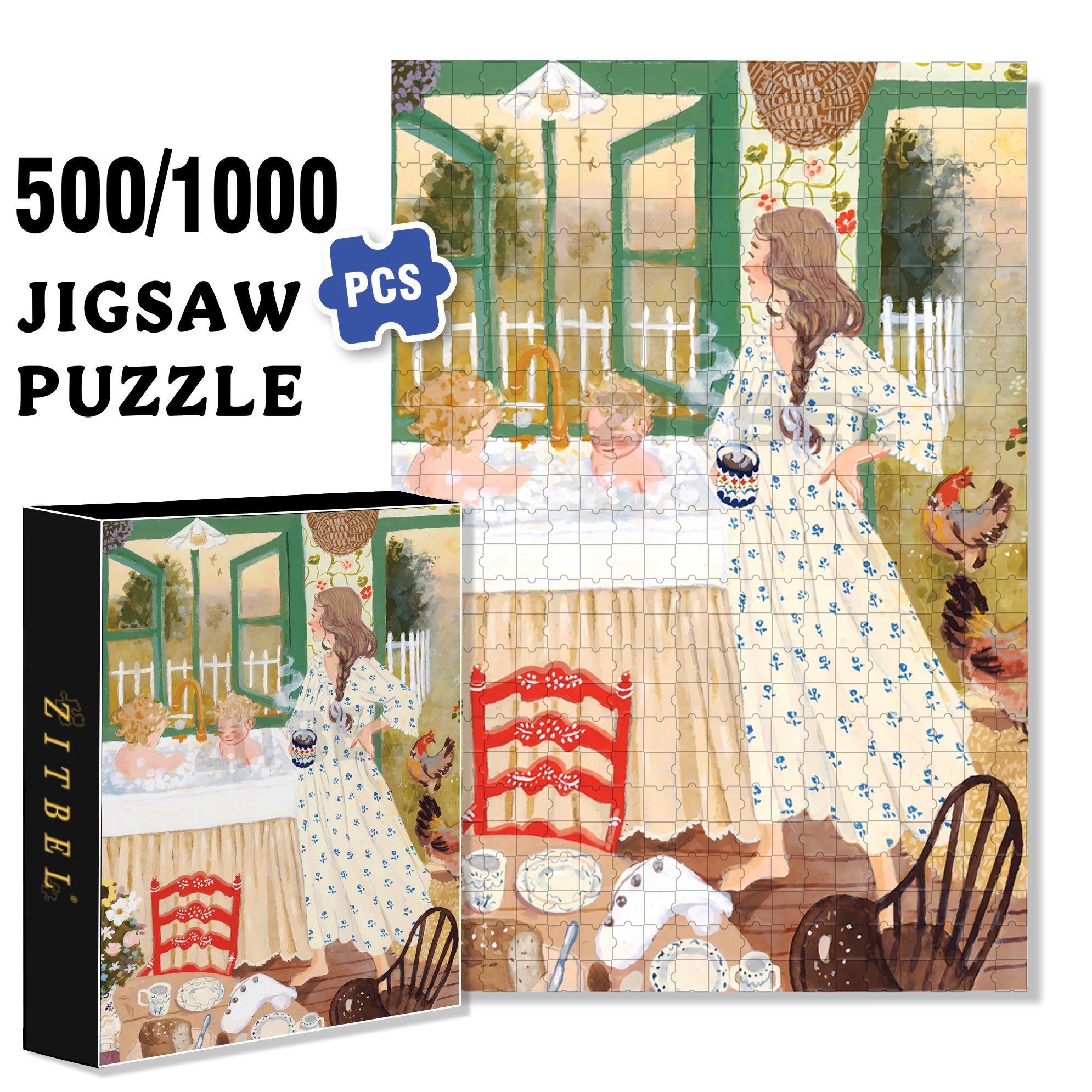 Mom's Busy Day 500pcs/1000pcs Jigsaw Puzzle, Scratch-Resistant, Interactive Family Game & Brain-Boosting DIY Decor, Perfect for Halloween, Christmas & New Year Gifts, Family Puzzle Game