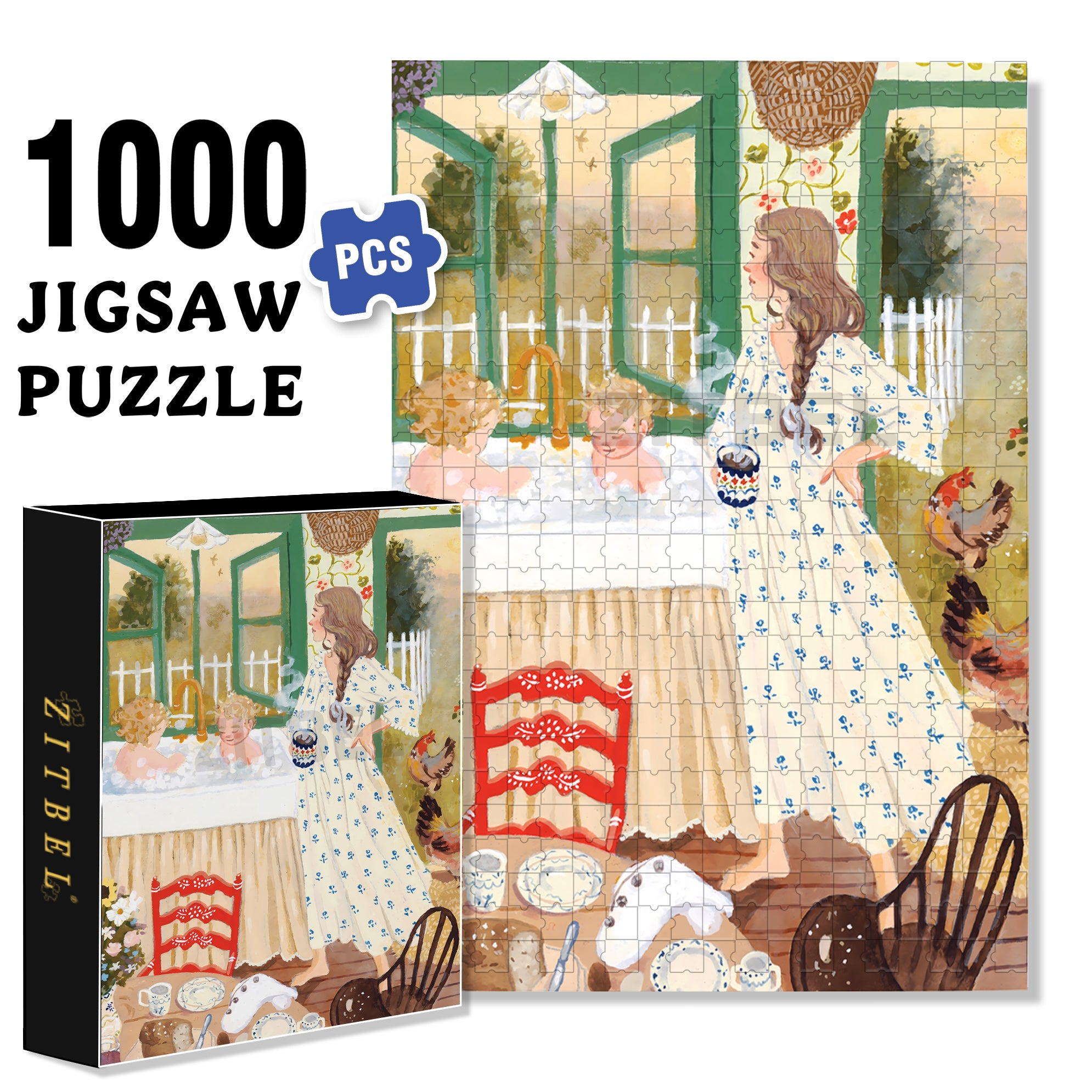 Mom's Busy Day 500pcs/1000pcs Jigsaw Puzzle, Scratch-Resistant, Interactive Family Game & Brain-Boosting DIY Decor, Perfect for Halloween, Christmas & New Year Gifts, Family Puzzle Game