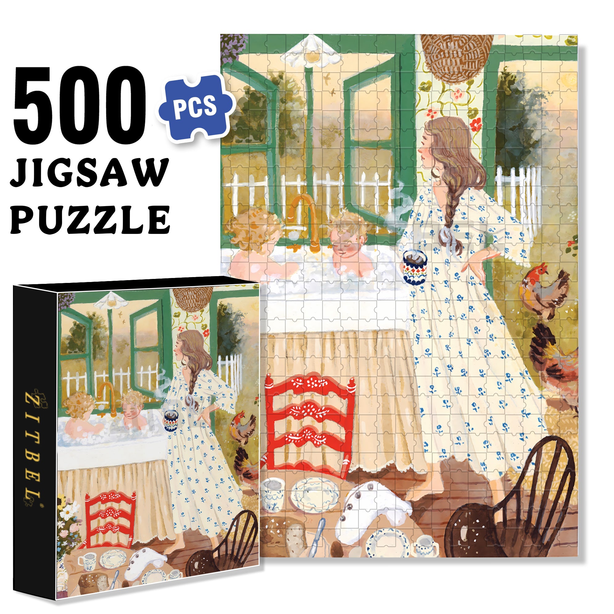 Mom's Busy Day 500pcs/1000pcs Jigsaw Puzzle, Scratch-Resistant, Interactive Family Game & Brain-Boosting DIY Decor, Perfect for Halloween, Christmas & New Year Gifts, Family Puzzle Game