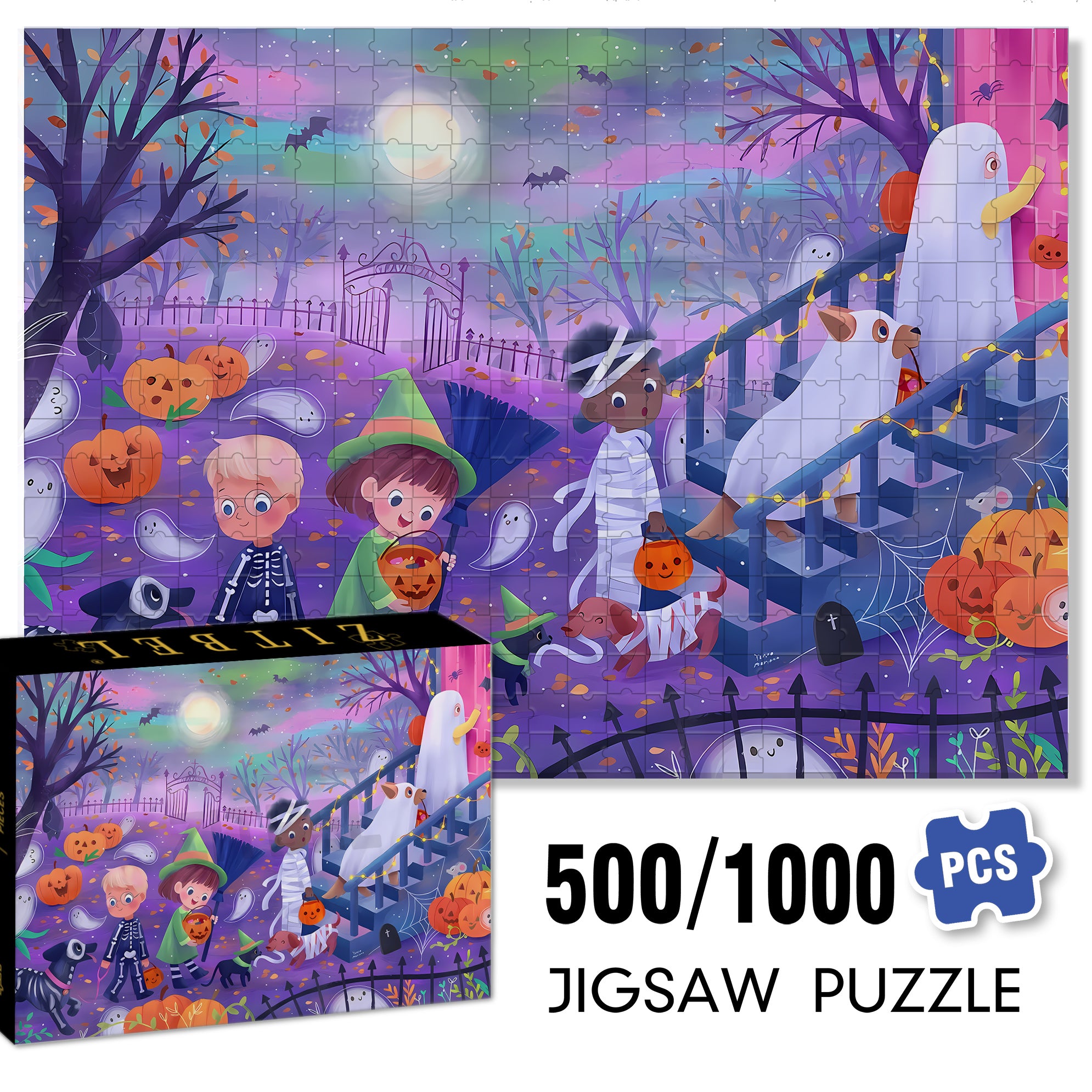 Our Halloween 500pcs/1000pcs Jigsaw Puzzle, Scratch-Resistant, Interactive Family Game & Brain-Boosting DIY Decor, Perfect for Halloween, Christmas & New Year Gifts, Family Puzzle Game