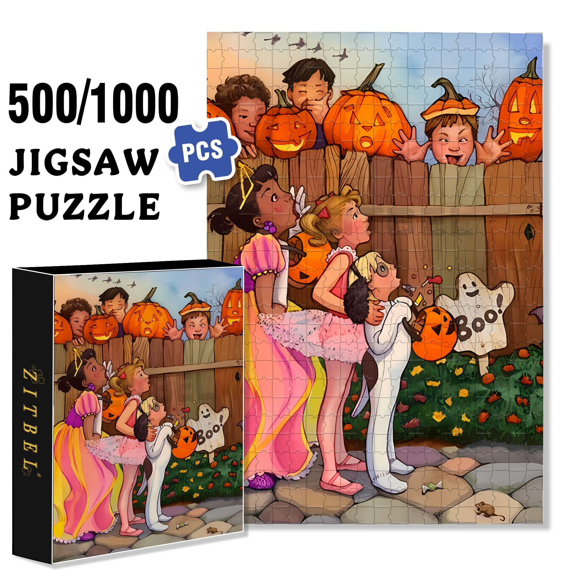 Peekaboo 500pcs/1000pcs Jigsaw Puzzle, Scratch-Resistant, Interactive Family Game & Brain-Boosting DIY Decor, Perfect for Halloween, Christmas & New Year Gifts, Family Puzzle Game